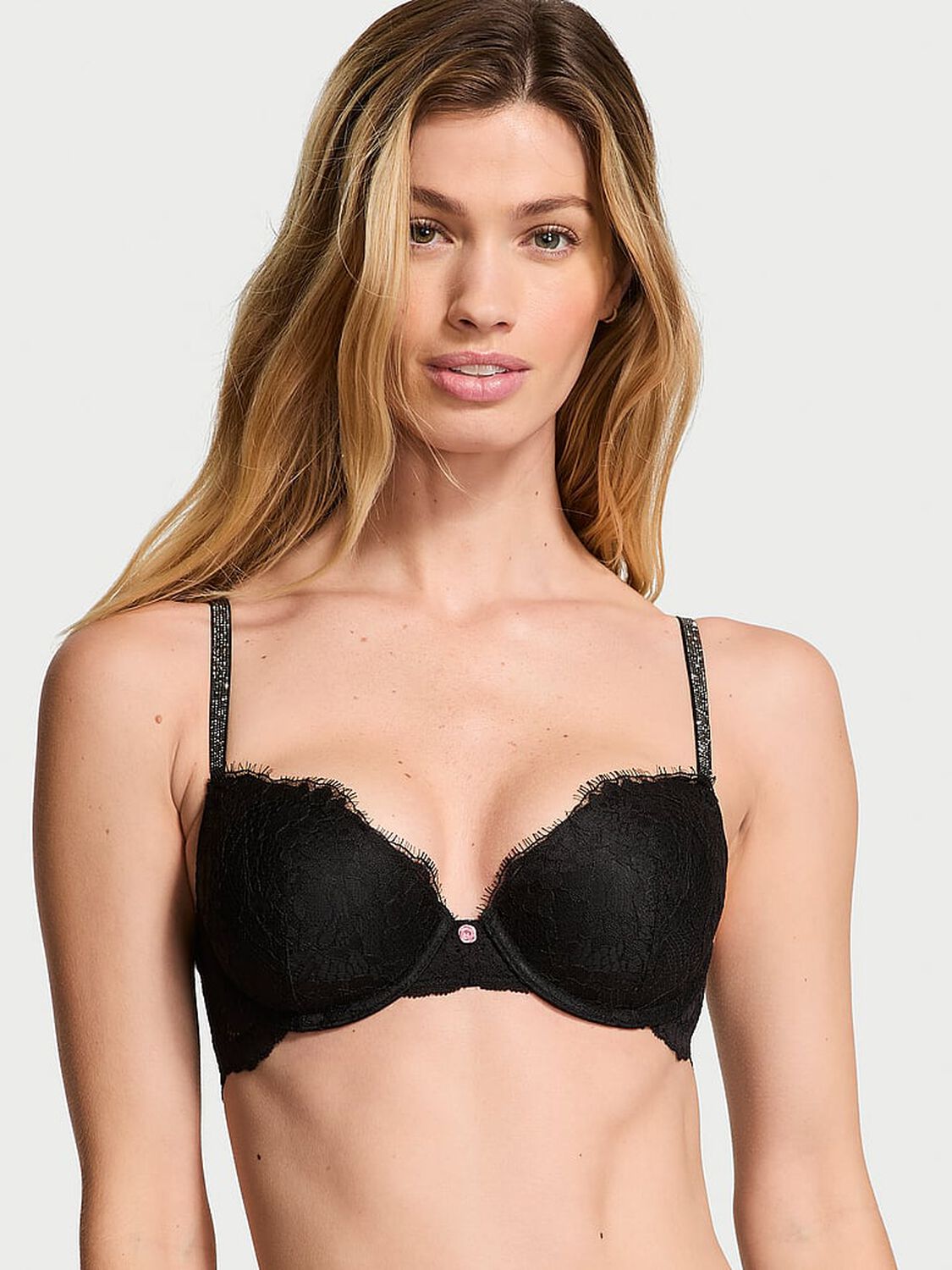 vs Dream Angels Twinkle Strap Lace Classic-Coverage Demi Bra Black 1 of 4 