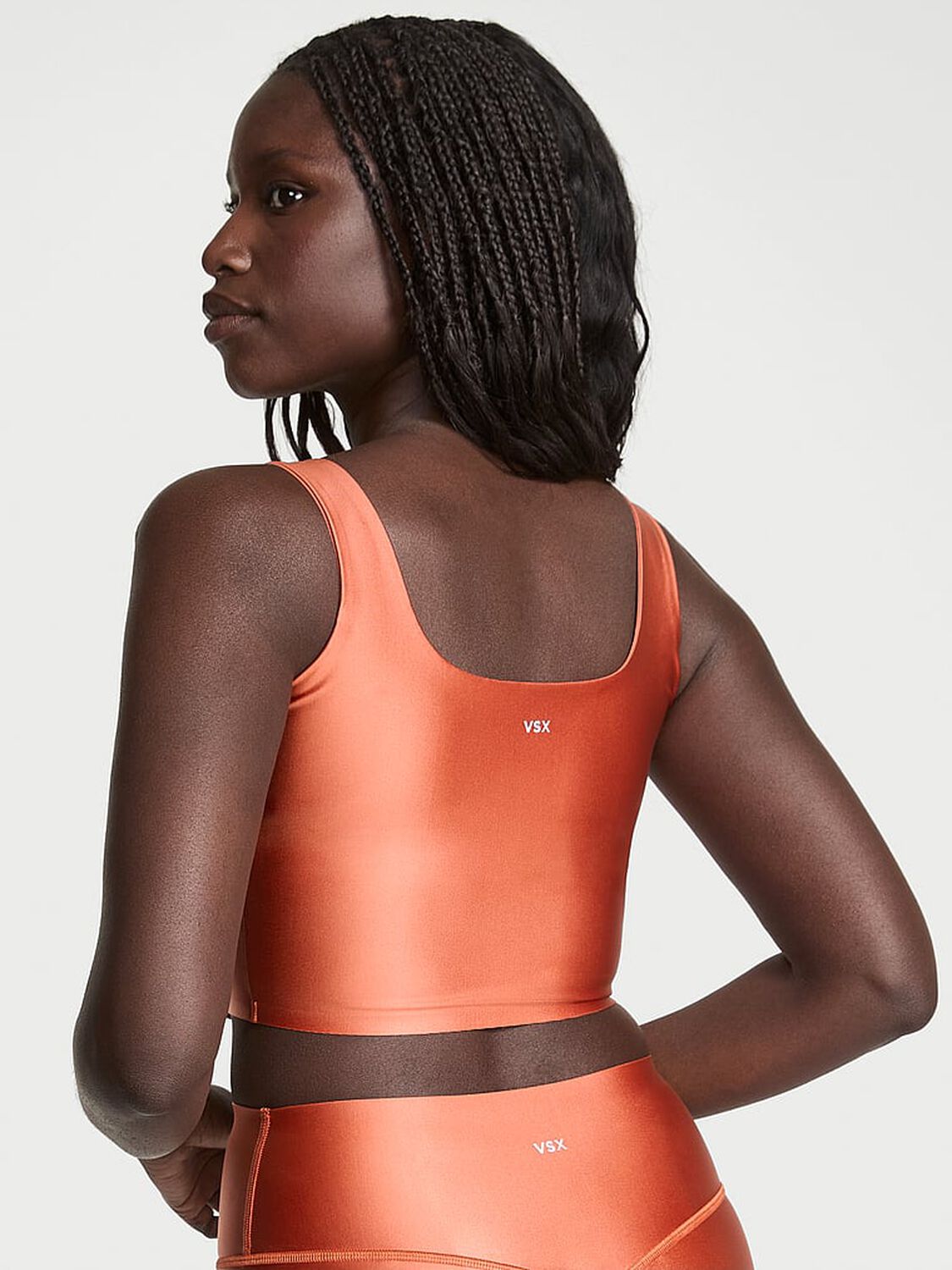 vs Vsx VSX GlossyTech&trade; Square-Neck Bra Top Burnt Orange Leaves 2 of 3 