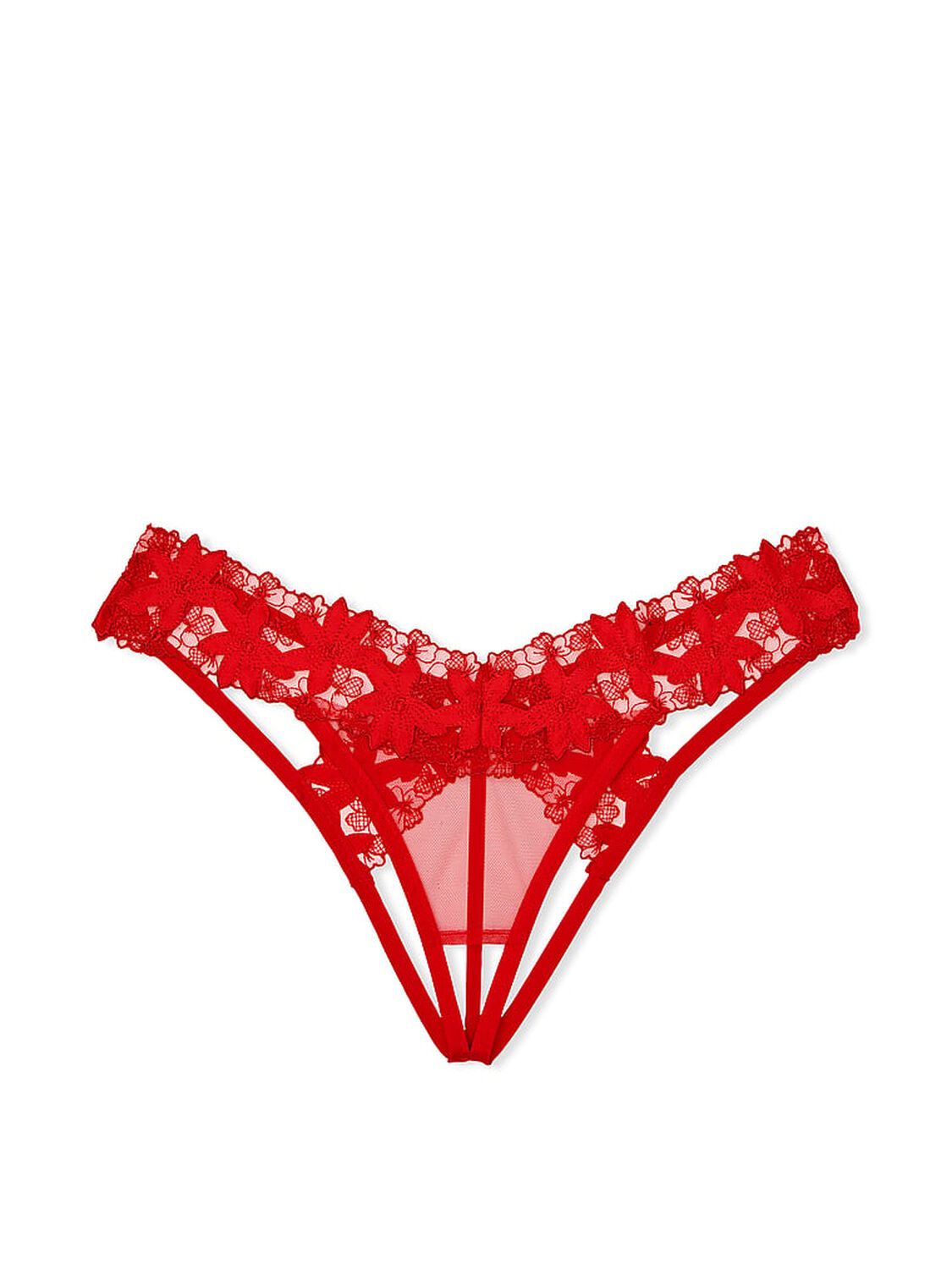 vs Very Sexy Satin Ziggy Glam Floral Embroidery Crotchless Thong Panty 3 of 4 