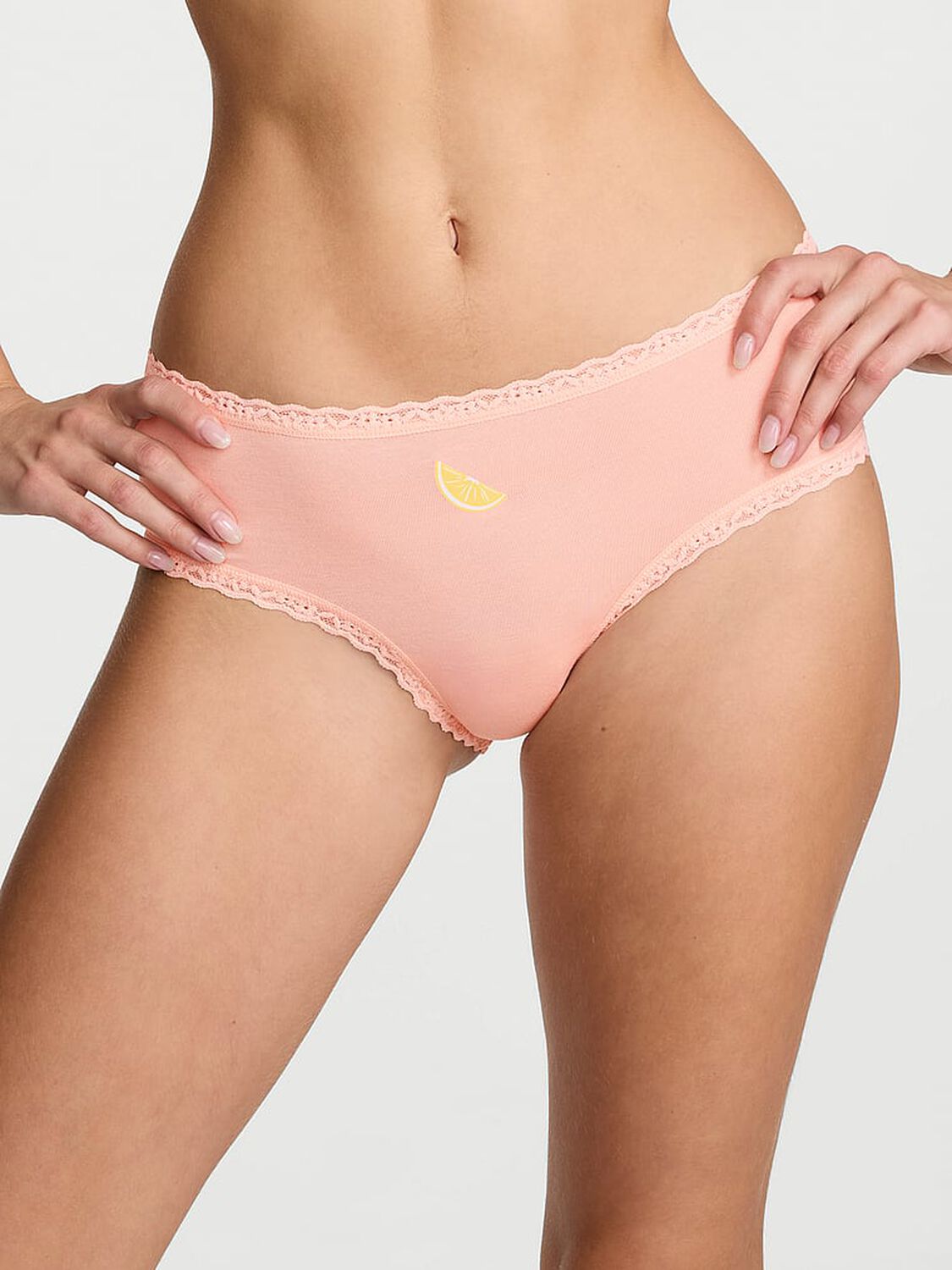 vs Lace Trim Cotton Lace-Waist Cheeky Panty Pink Gin 1 of 3 