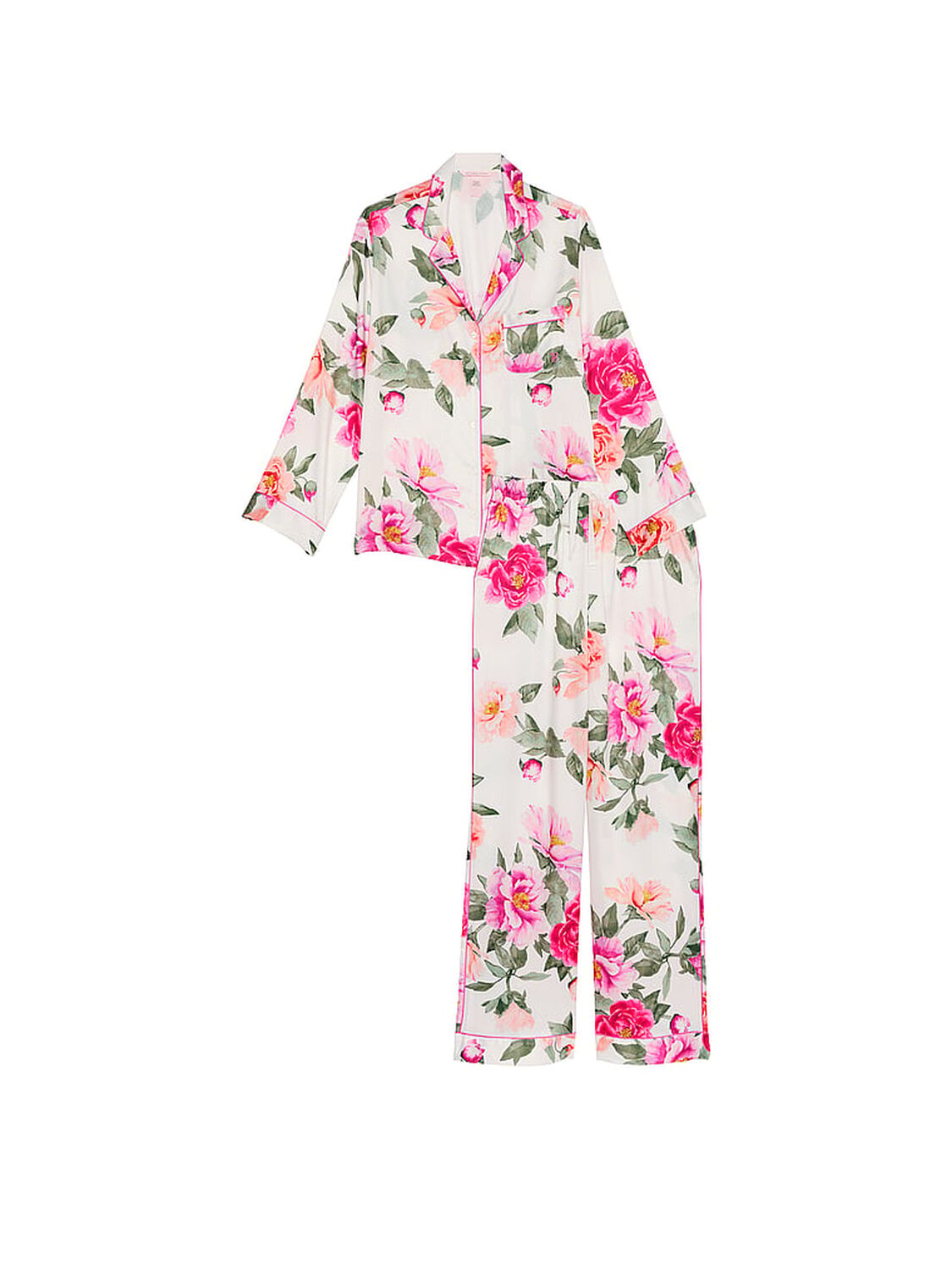 vs Victoria's Secret Glazed Satin Long Pajama Set Coconut White/New Peony Floral Bouquetes 3 of 4 