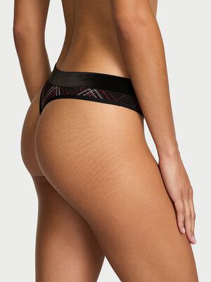 Logo Cotton Shine Patch Velvet Thong Panty