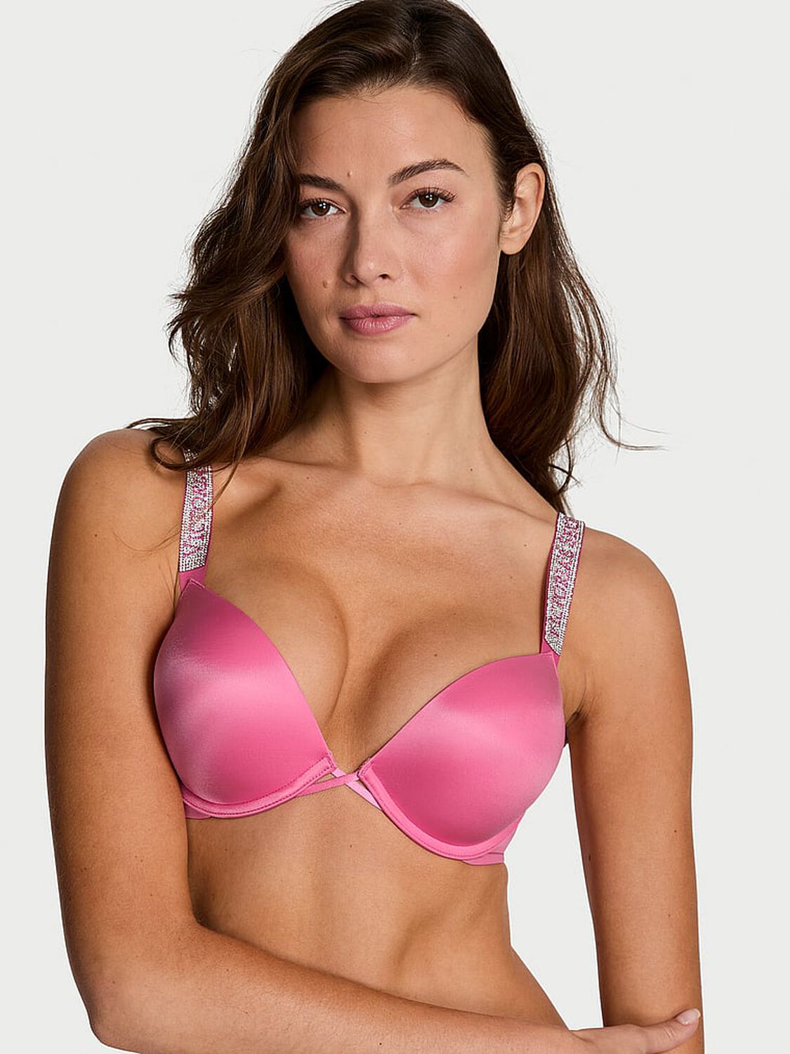 vs Very Sexy Bombshell Logo Shine Strap Add-2-Cups Push-Up Bra Rose Garden 1 of 2 