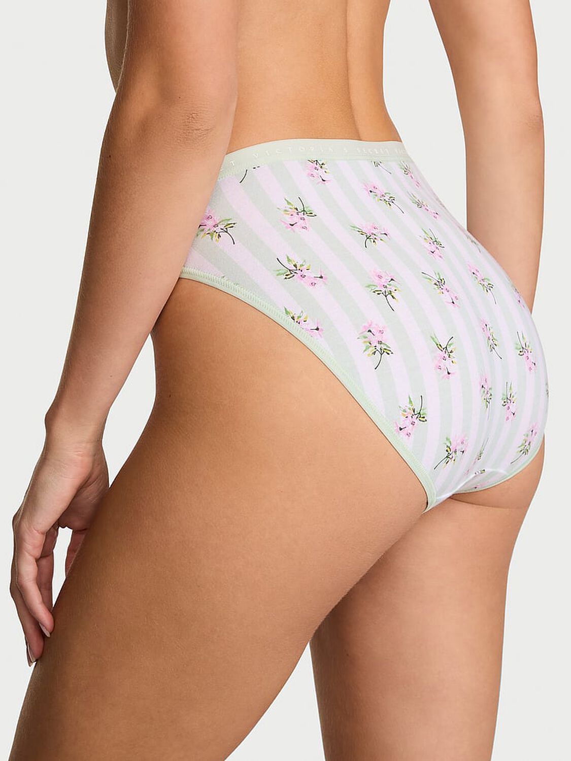vs Victoria's Secret Stretch Cotton High-Leg Brief Panty Mint Stripe Floral 2 of 2 
