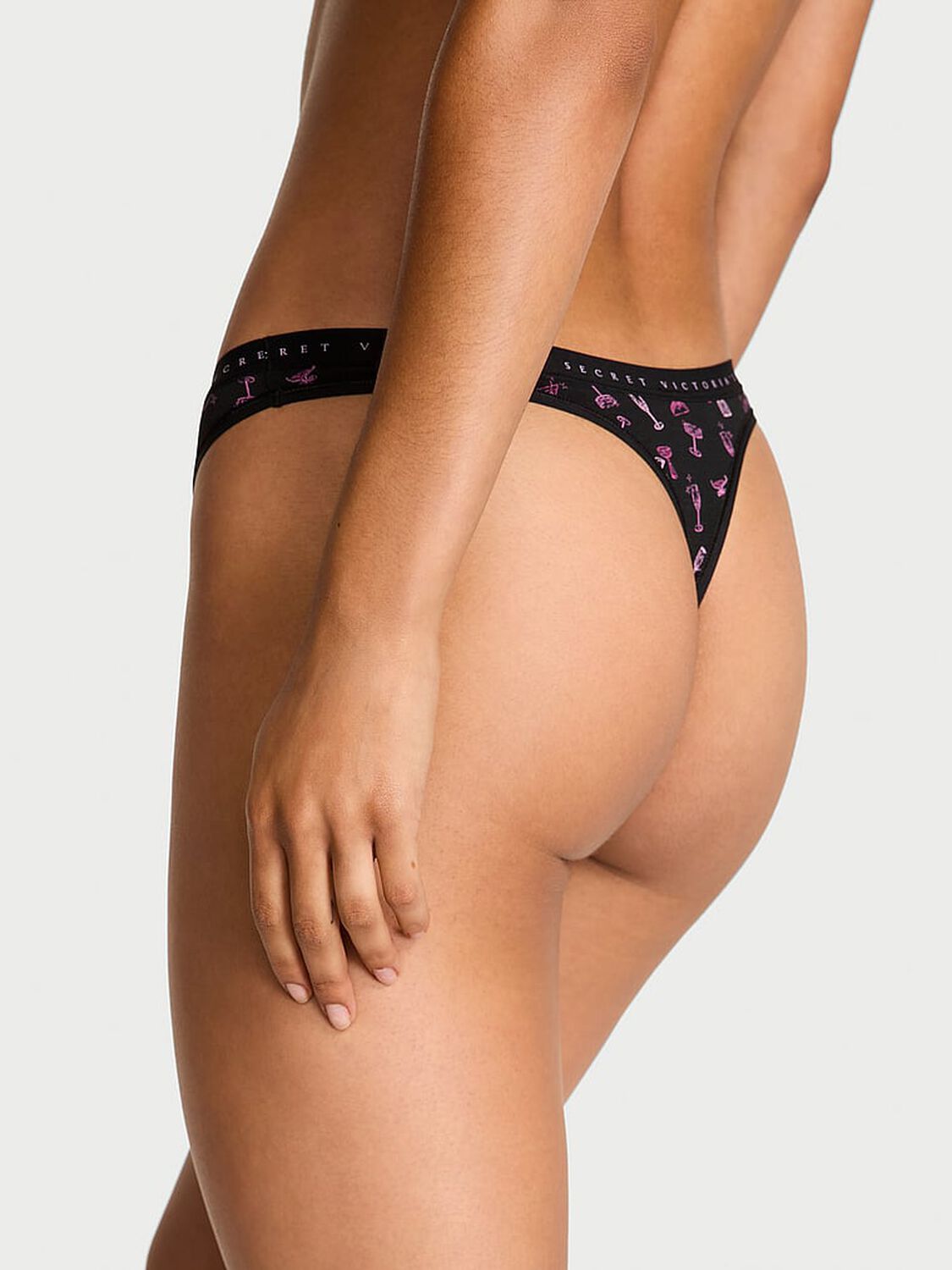vs Victoria's Secret Stretch Cotton High-Leg Scoop Thong Panty Black Cocktails 2 of 3 