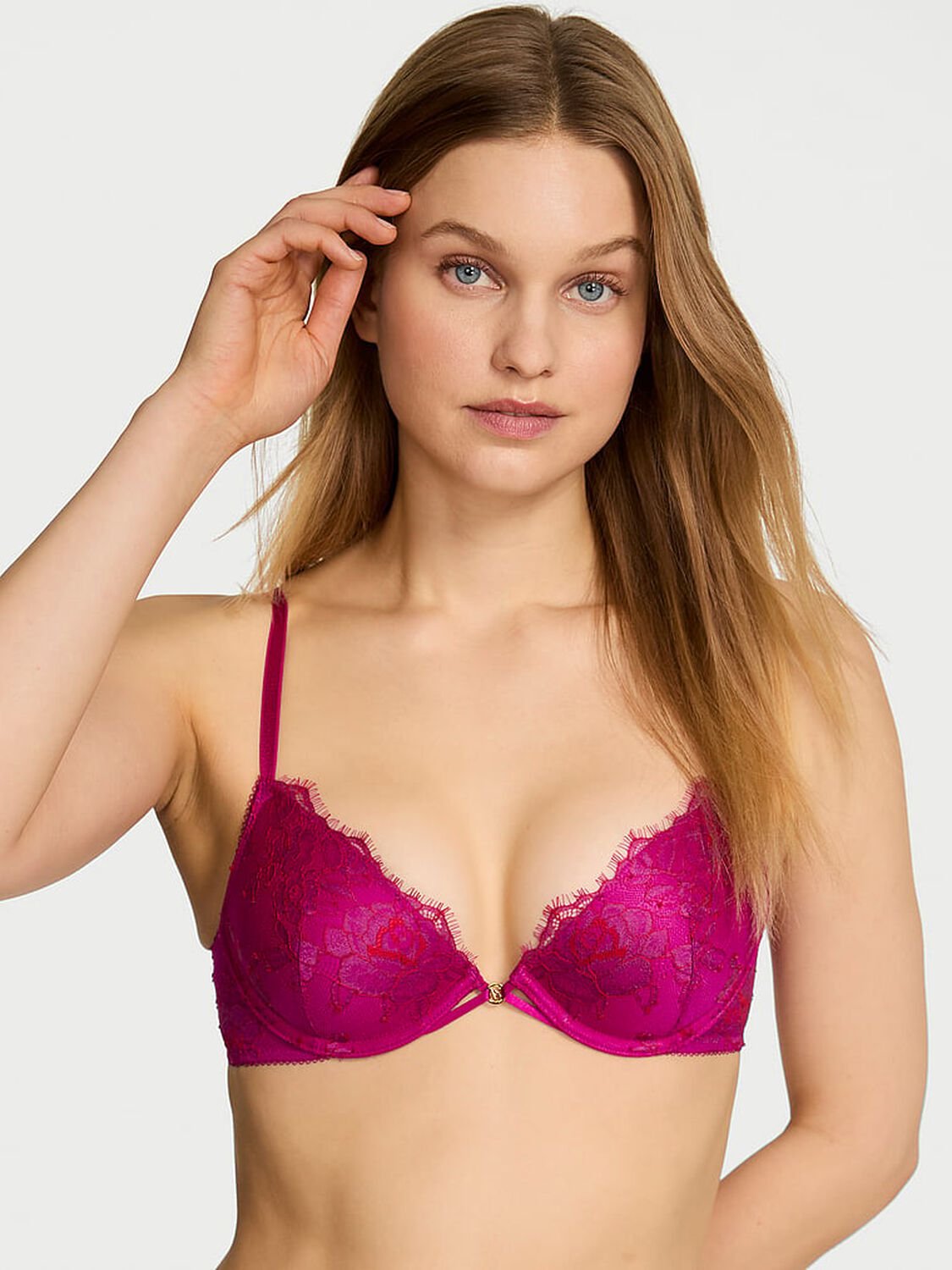 vs Very Sexy Rose Lace Lightly Lined Plunge Demi Bra Berrylicious 1 of 2 
