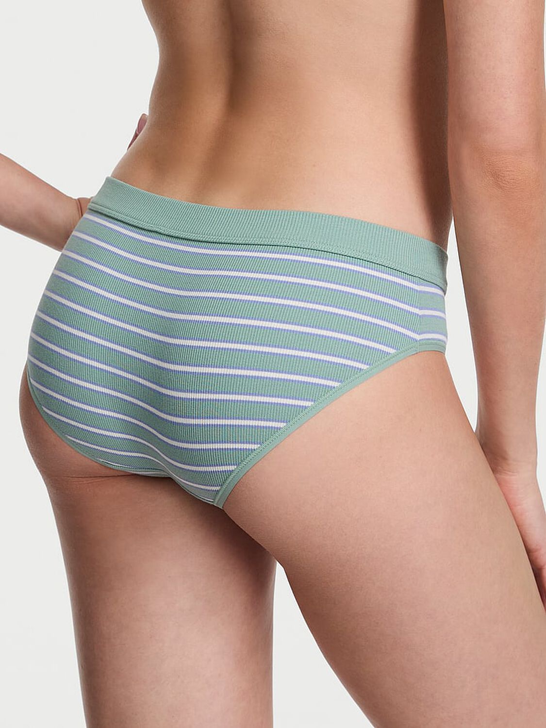 vs Cotton Cotton Rib Logo Hardware Hiphugger Panty Seasalt Green Stripe 2 of 2 