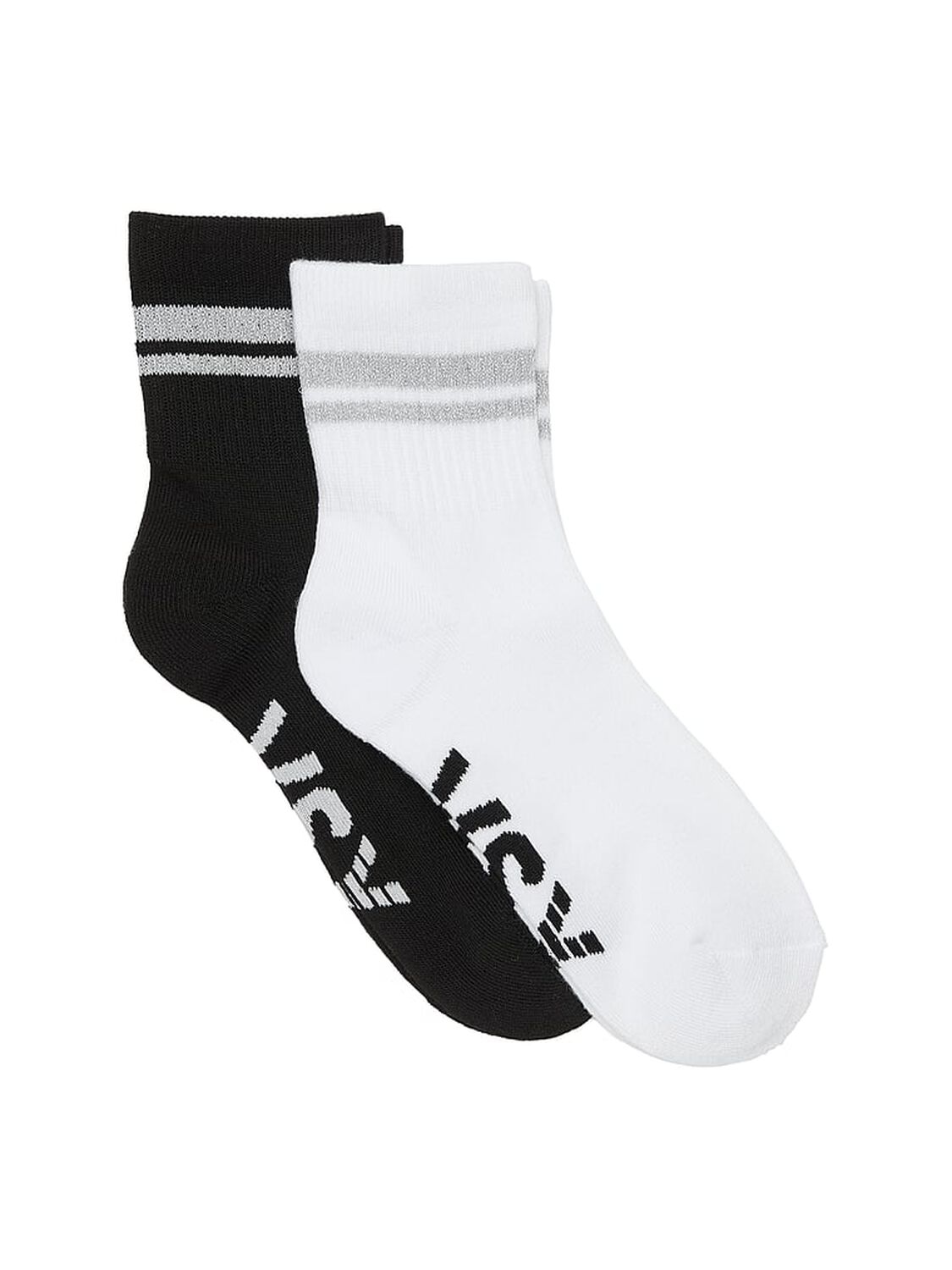 vs Victoria's Secret 2-Pack Quarter Socks Black And White Reflective 1 of 3 