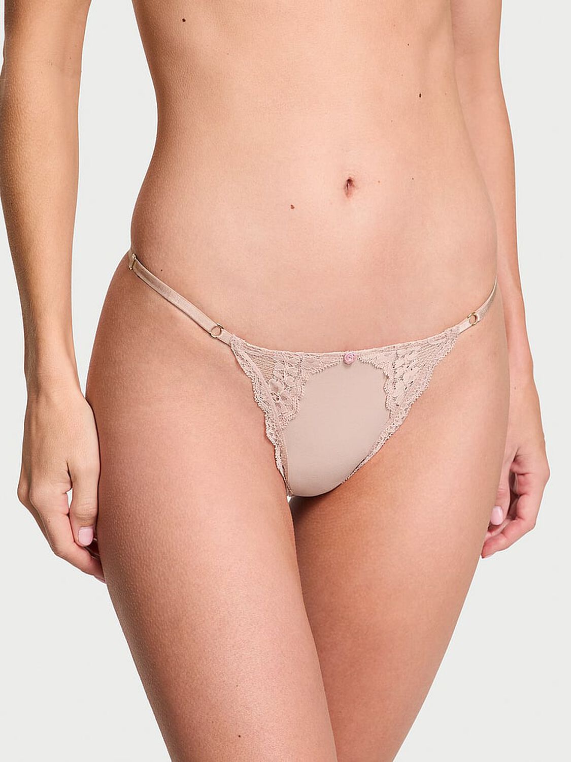 vs Dream Angels Lace-Trim Adjustable V-String Panty Macaron 1 of 3 
