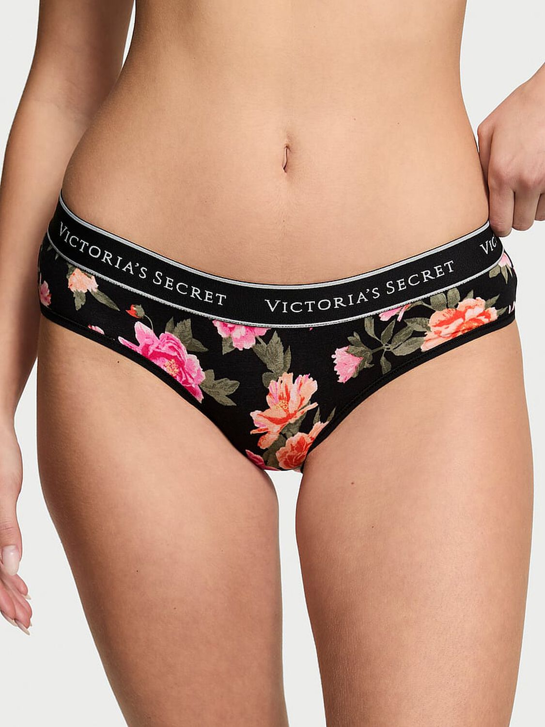 vs Cotton Logo Cotton Hiphugger Panty Black Floral 1 of 3 