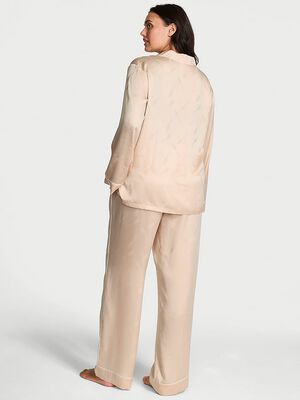 Glazed Satin Champagne Long Pajama Set