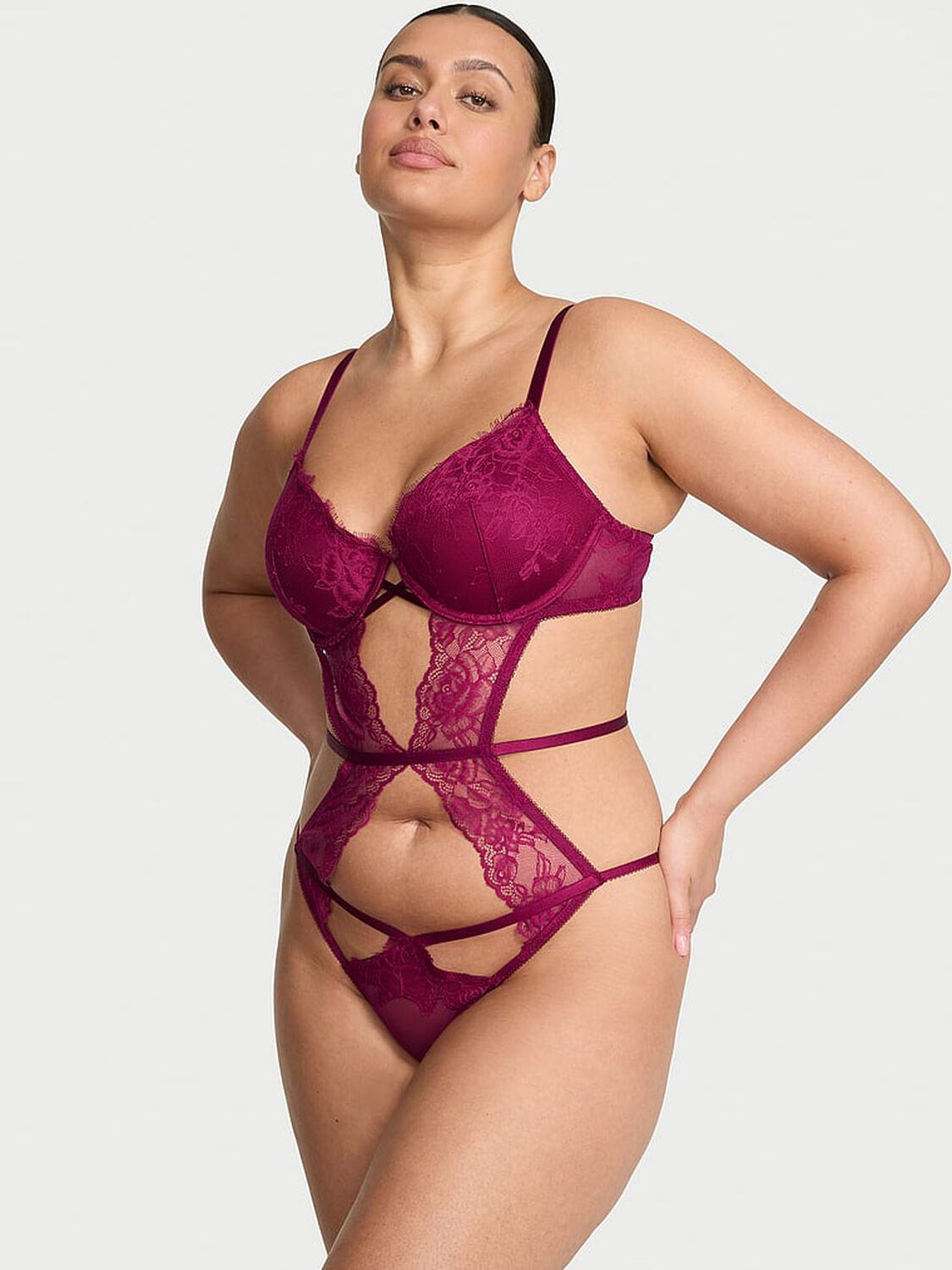 vs Very Sexy Rose Lace Lightly Lined Strappy Teddy Fresh Jam 1 of 3 