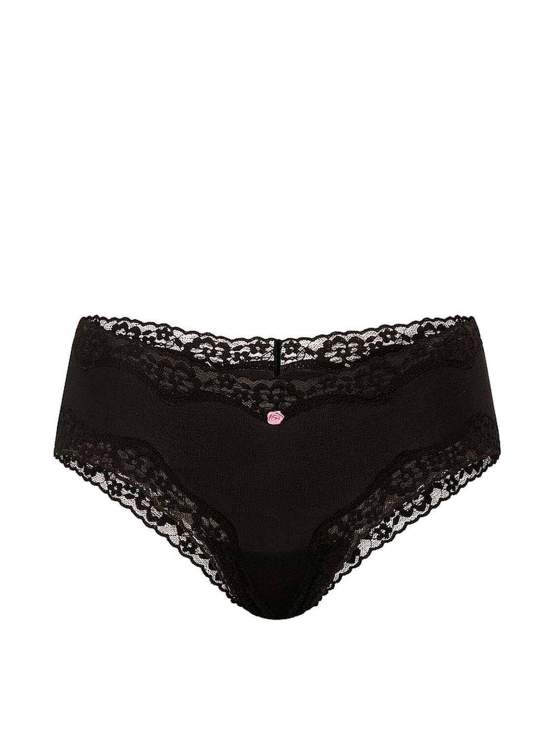 vs Lace Trim Cotton Lace-Waist Cheeky Panty Black 3 of 3 