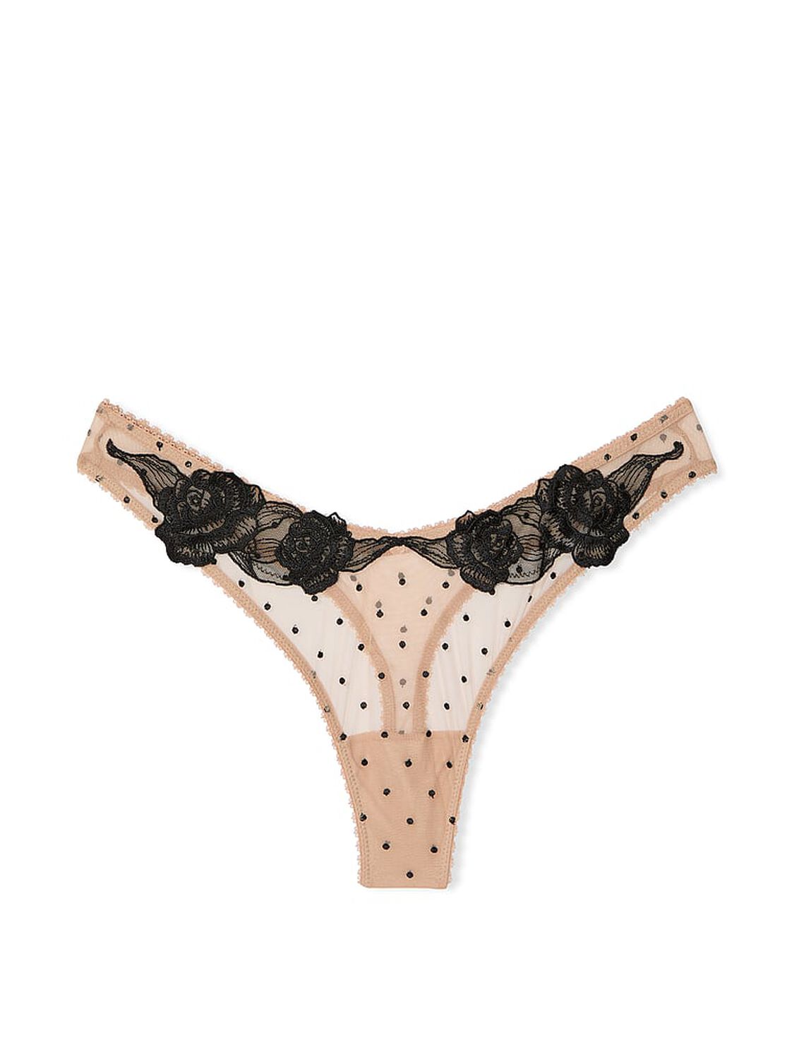 vs Very Sexy Sheer Rose High-Leg Thong Panty Praline 1 of 2 