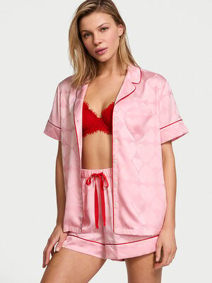 Glazed Satin Heart Short Pajama Set