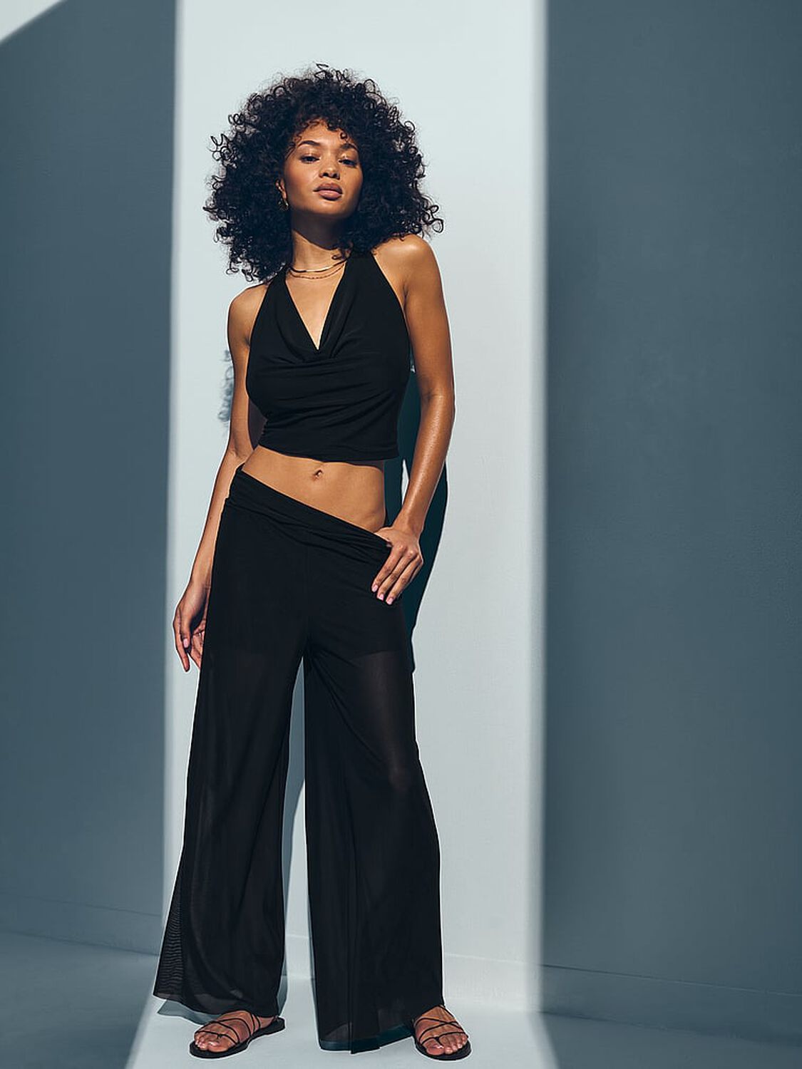 vs Victoria's Secret Swim Beachwear Mesh Foldover Pants Pure Black 4 of 4 