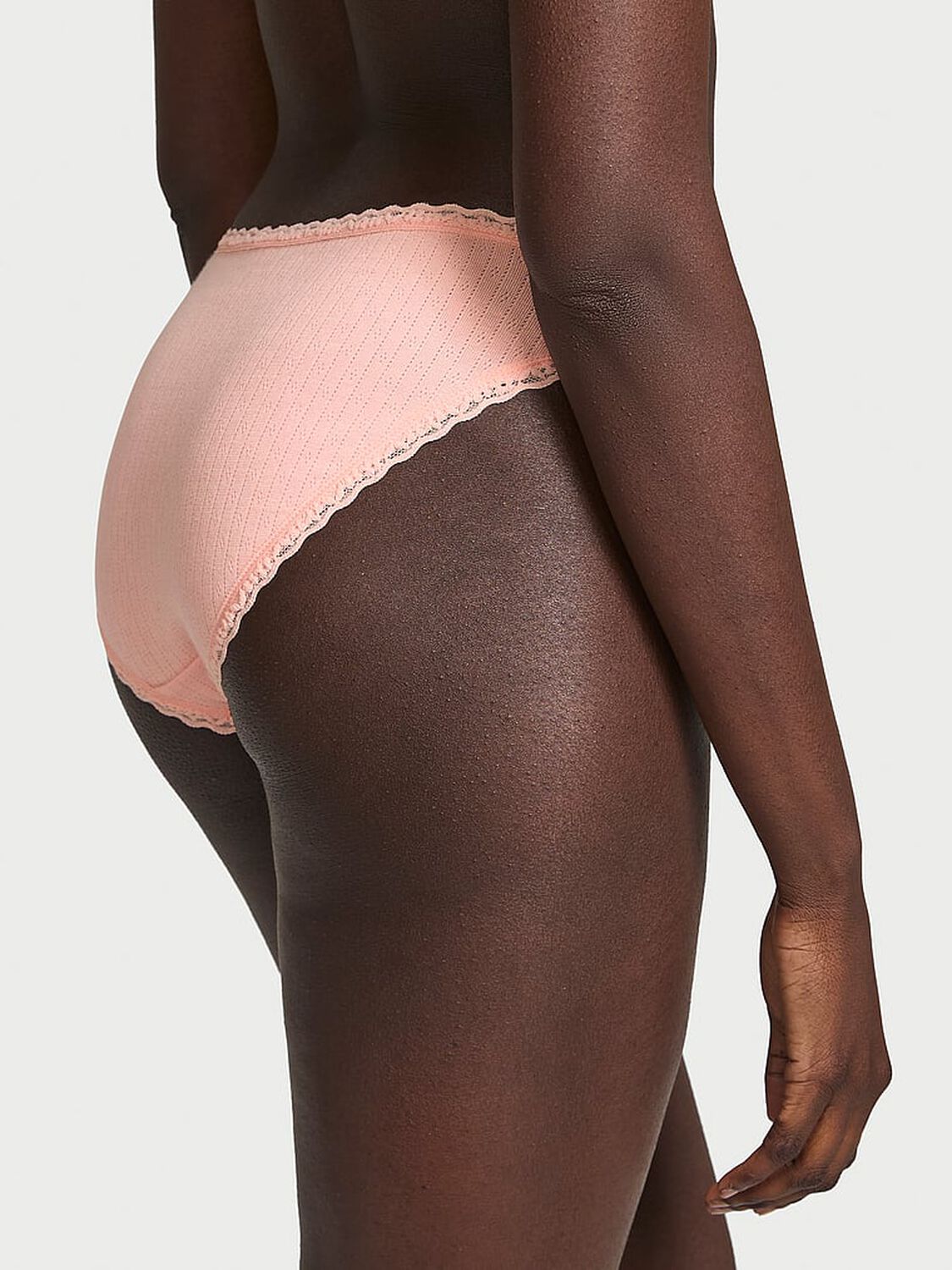 vs The Lacie Stretch Cotton Pointelle Lace-Waist Bikini Panty Peach 2 of 3 