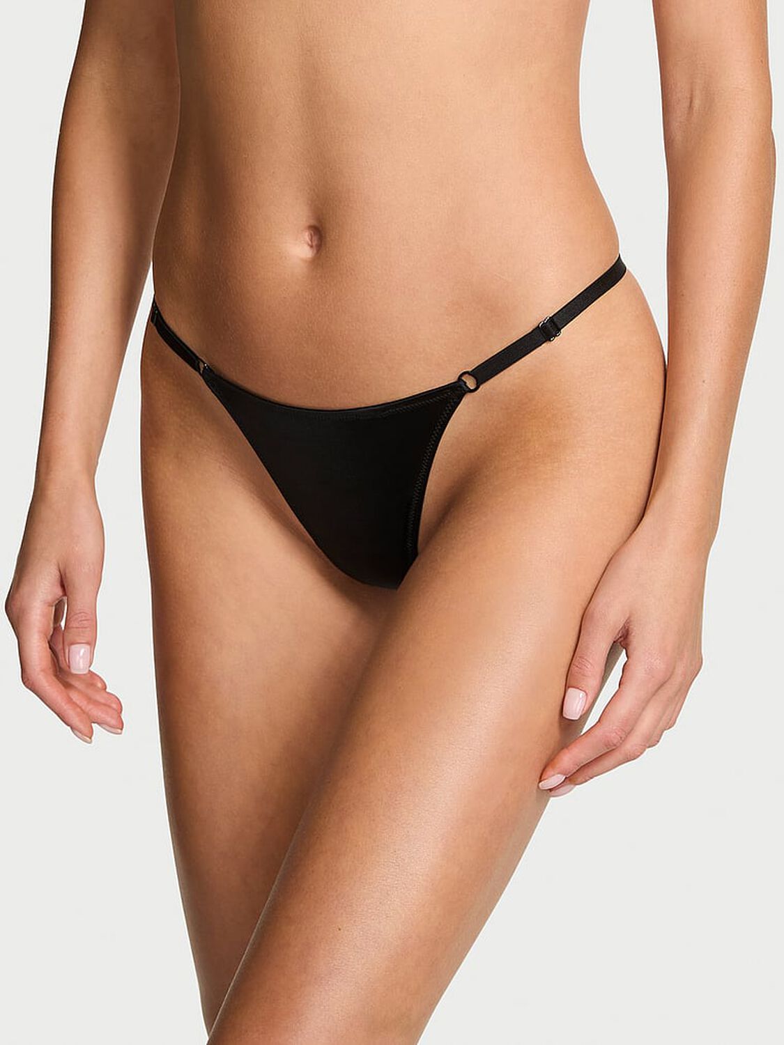 vs Very Sexy Shine Bow Adjustable V-String Panty Black 1 of 3 