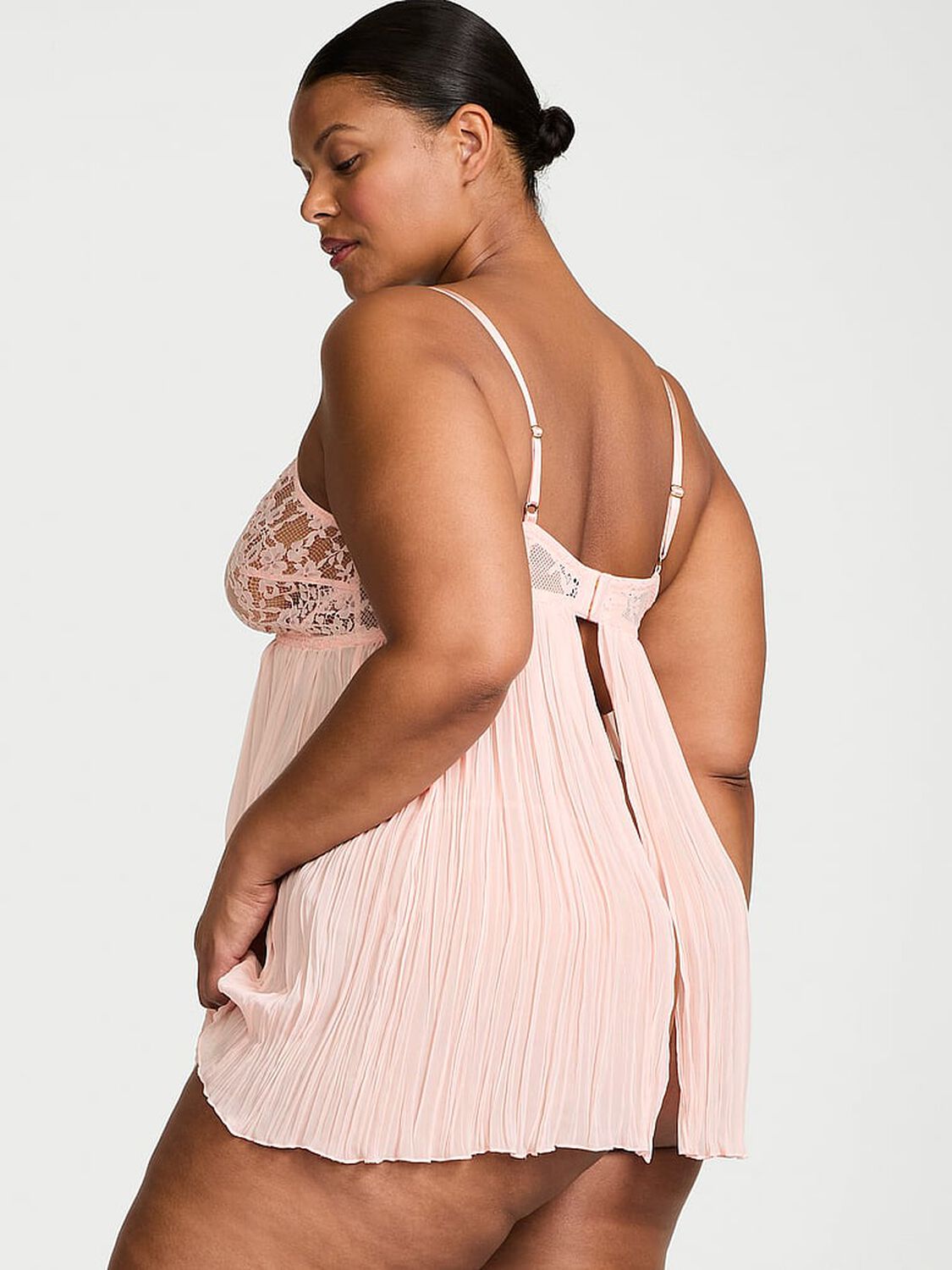 vs Dream Angels Dare to Dream Lace Pleated Babydoll Set Purest Pink 1 of 2 