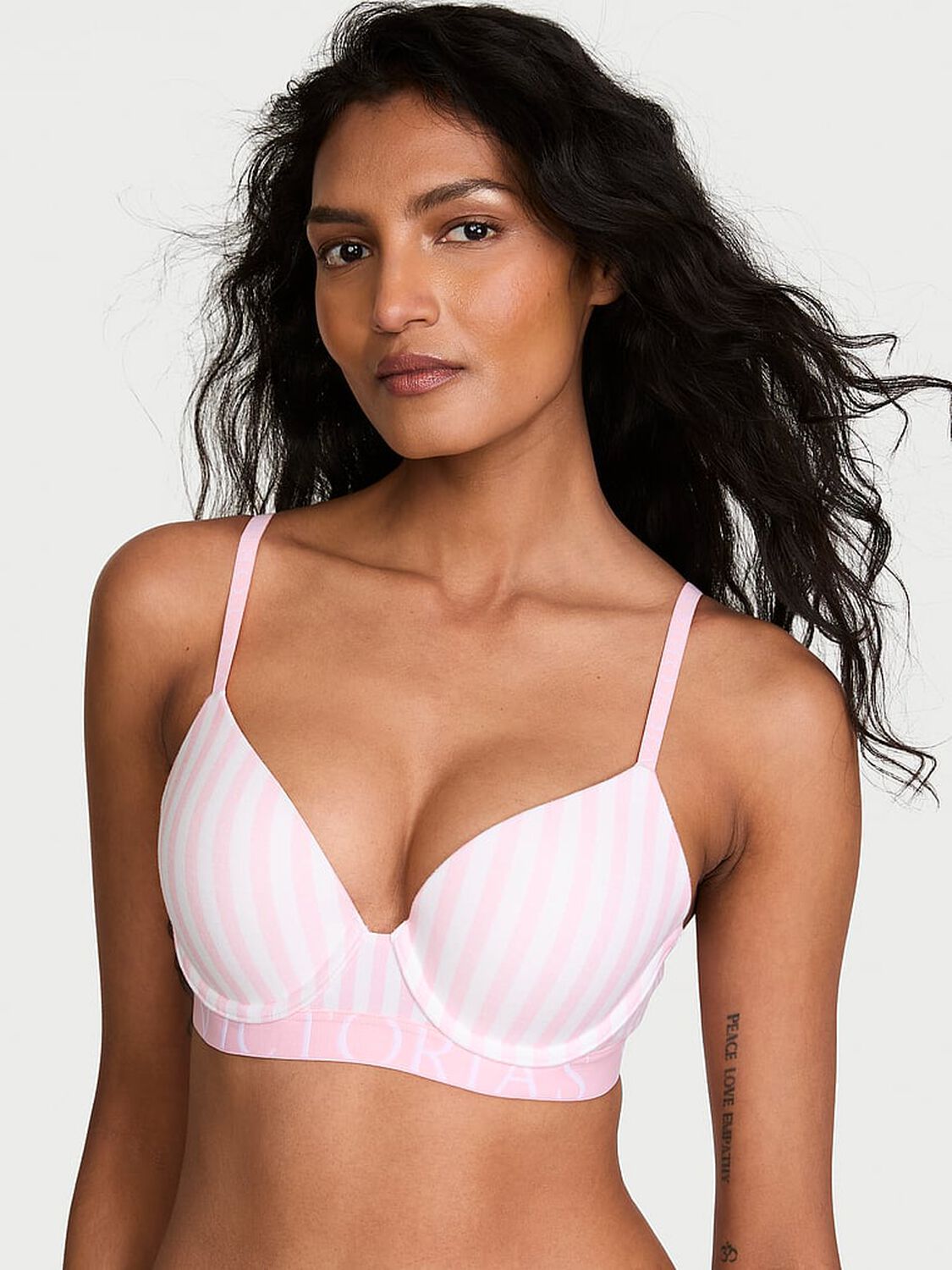 vs The T-Shirt Perfect Shape Cotton Exploded Logo Push-Up Bra Pretty Blossom Stripes 1 of 3 