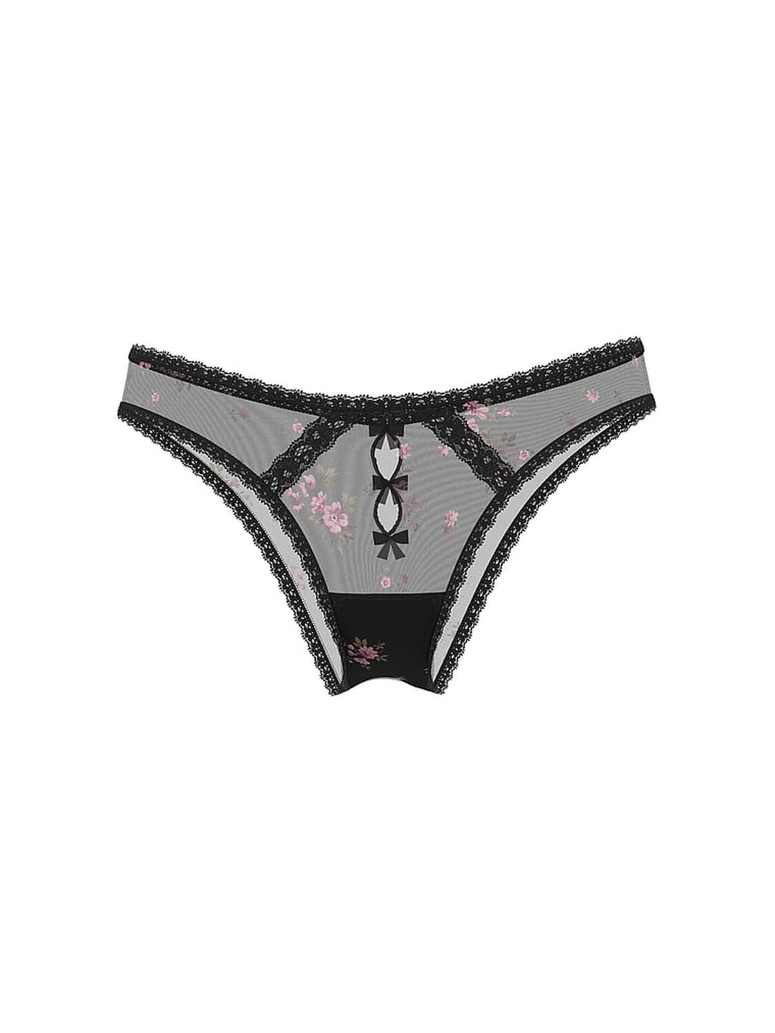vs Dream Angels Sheer Lace-Trim Brazilian Panty Black Floral 2 of 2 