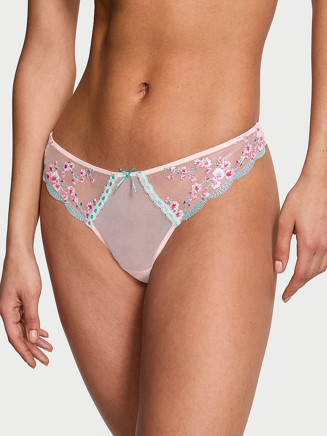 vs Dream Angels Cherry Blossom Embroidery Thong Panty Ballet Pink 1 of 4 