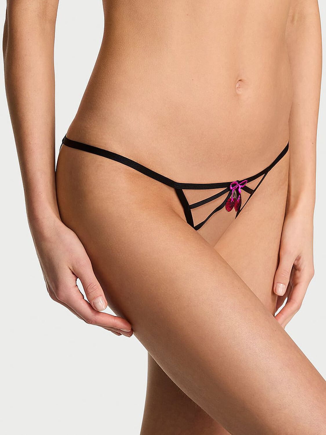 vs Very Sexy Cherry Pop Embroidery Strappy Open Bikini Panty Black Cherry Pop 1 of 3 
