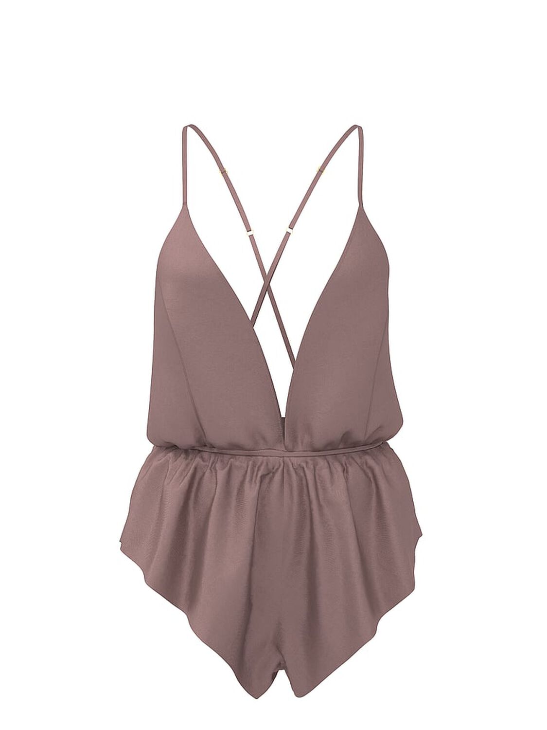 vs Victoria's Secret Satin Flutter Romper Cloudy Grey 1 of 3 