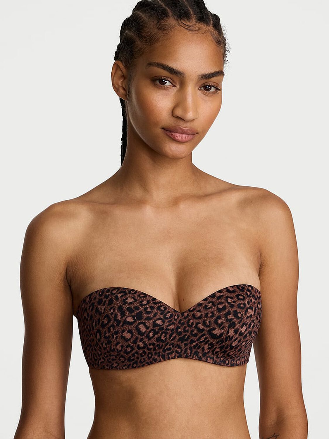 vs Victoria's Secret Bare Lightly Lined Sweetheart Strapless Bra Ganache Leopard 1 of 4 