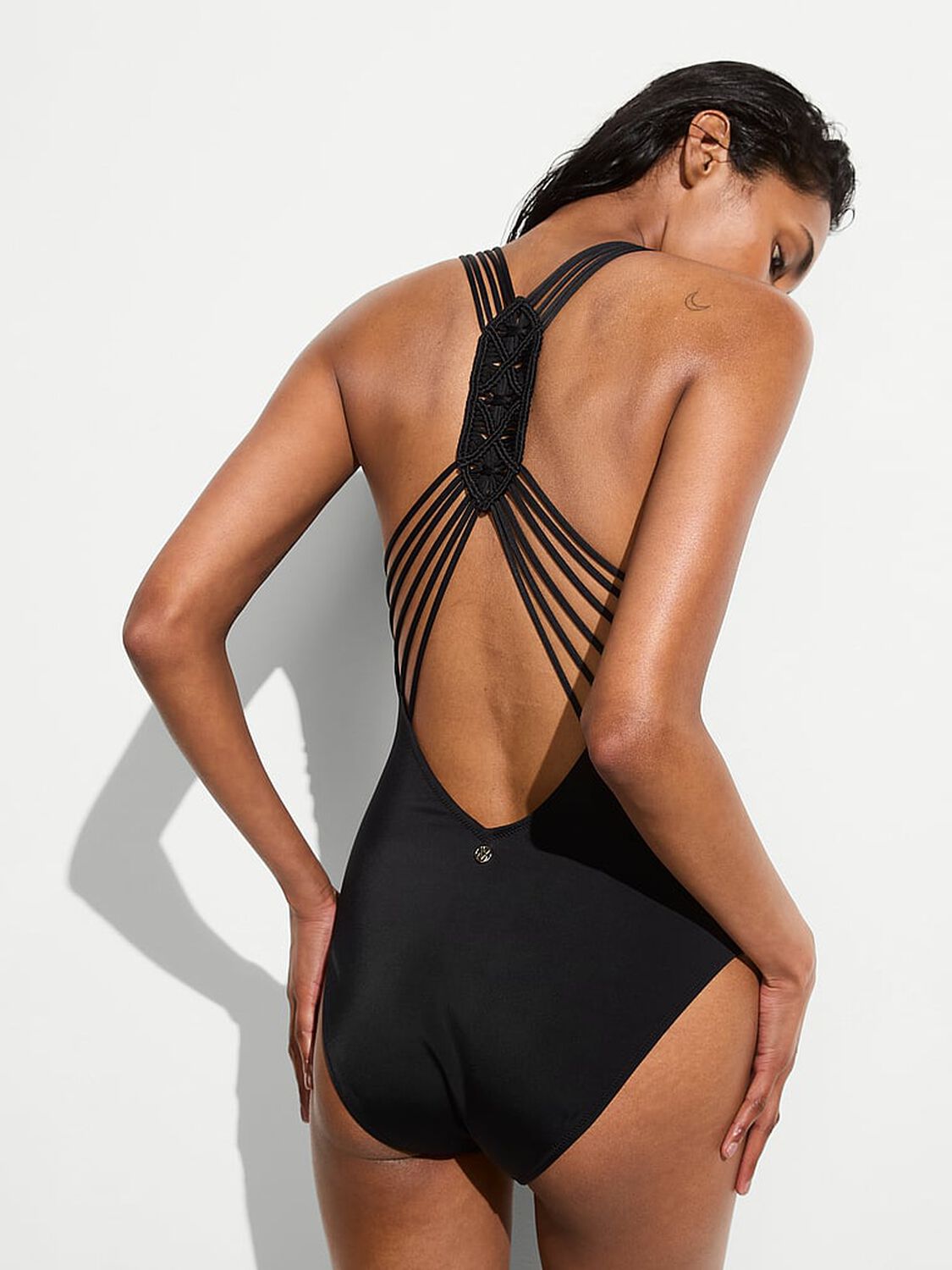 vs Victoria's Secret Swim Archives Beach Macrame One-Piece Swimsuit Black 2 of 3 