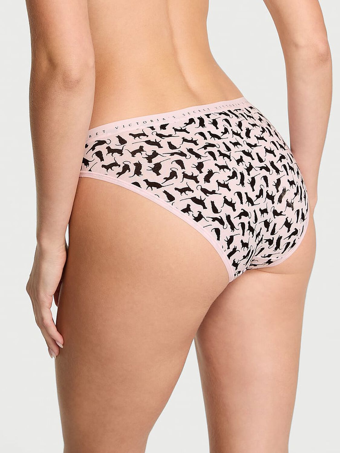vs Victoria's Secret Stretch Cotton Bikini Panty Angel Pink Cats 2 of 2 