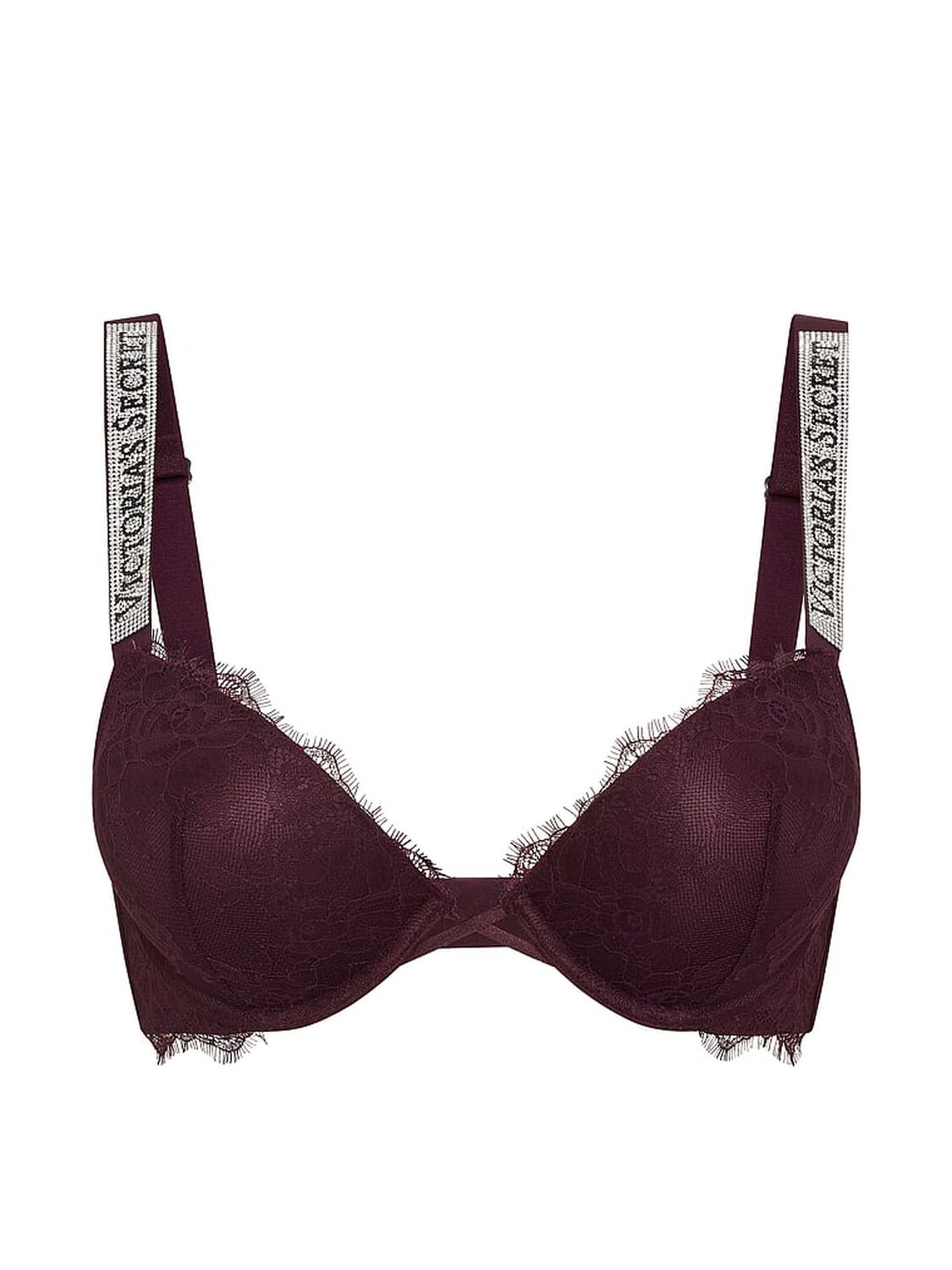 vs Very Sexy Bombshell Add-2-Cups Shine Strap Rose Lace Push-Up Bra Winter Wine 3 of 3 