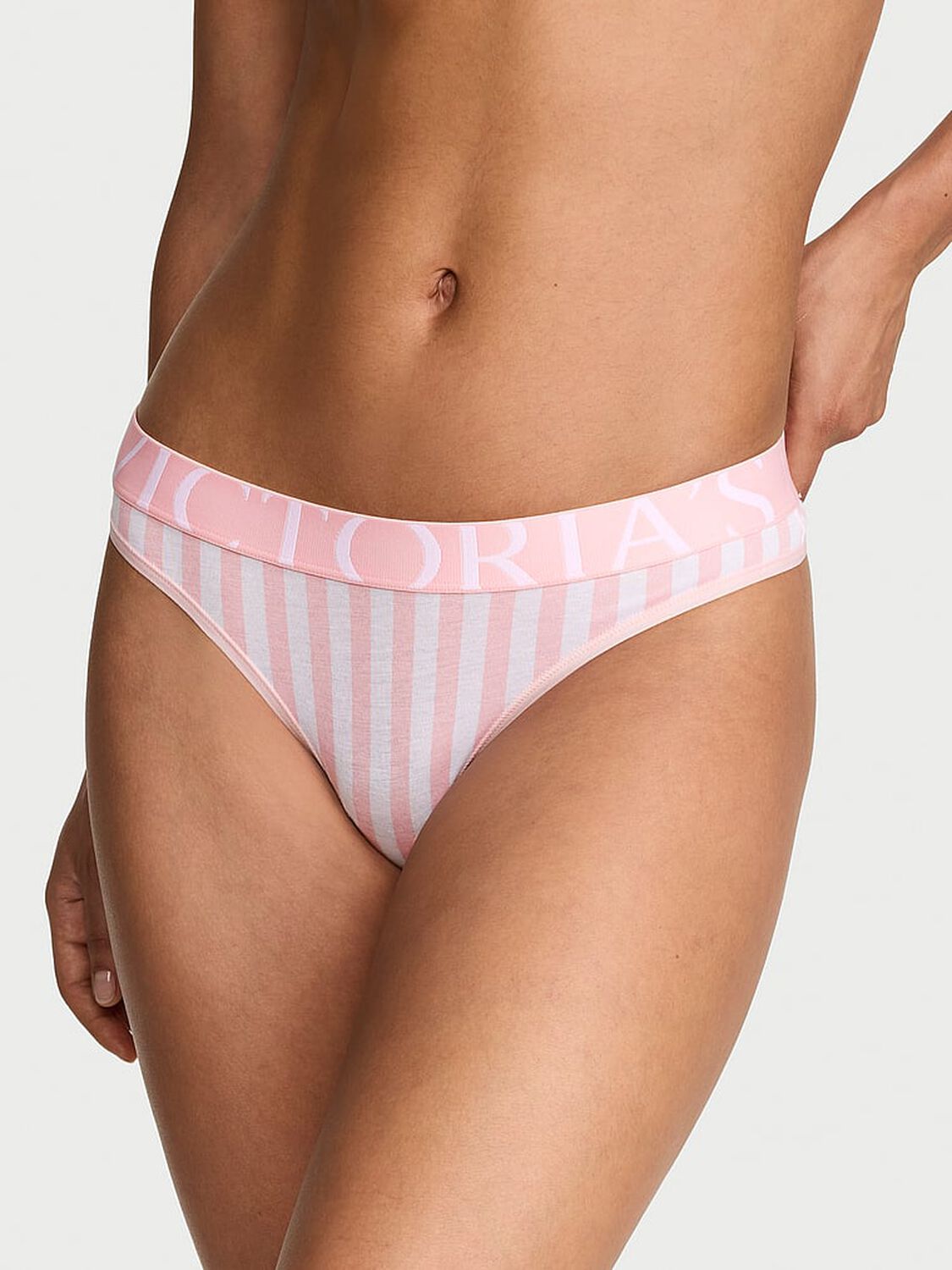 vs Cotton Exploded Logo Cotton Thong Panty Pretty Blossom Stripes 1 of 3 