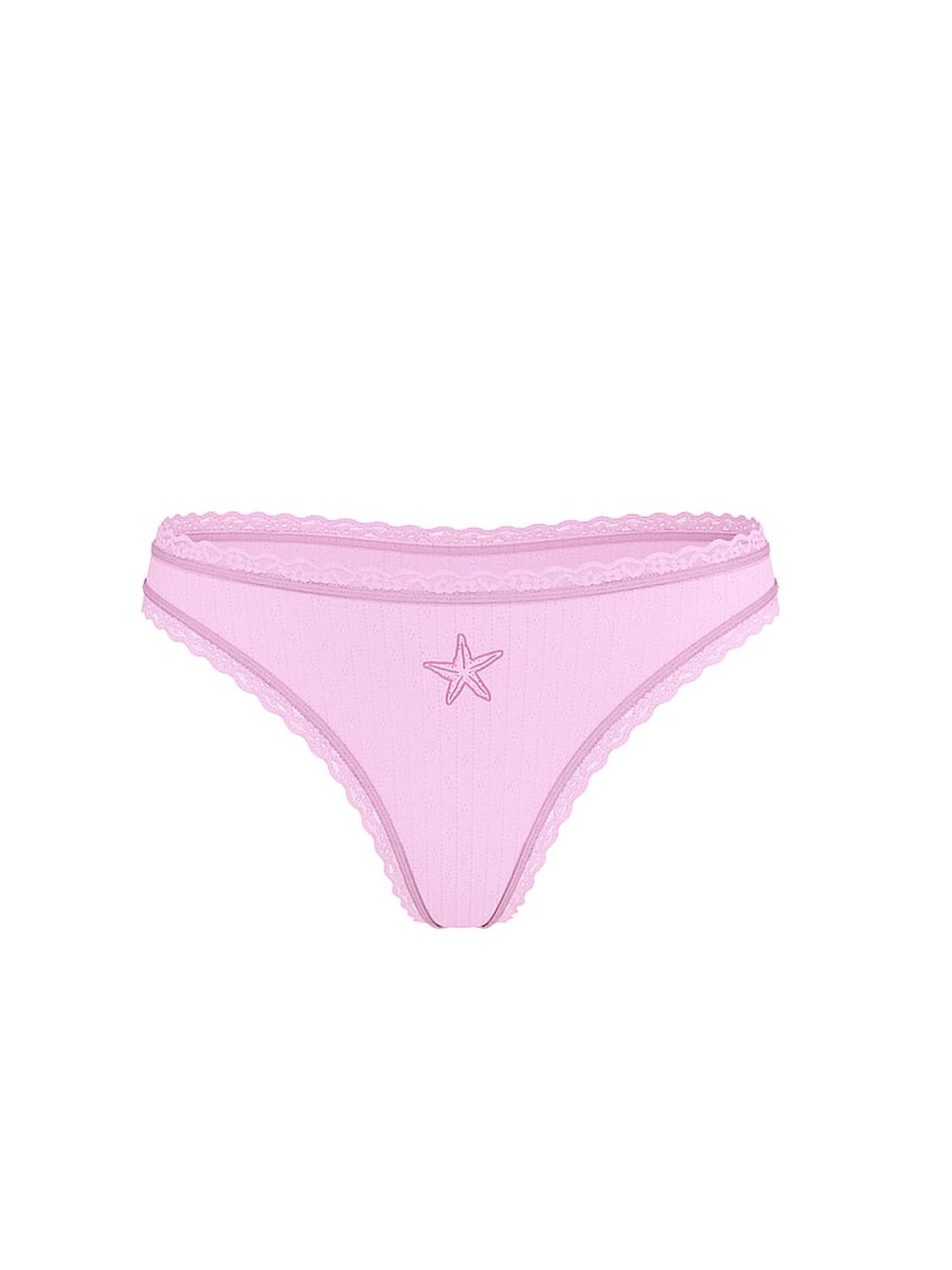vs The Lacie Stretch Cotton Pointelle Lace-Waist Thong Panty Waterlily Starfish 3 of 3 