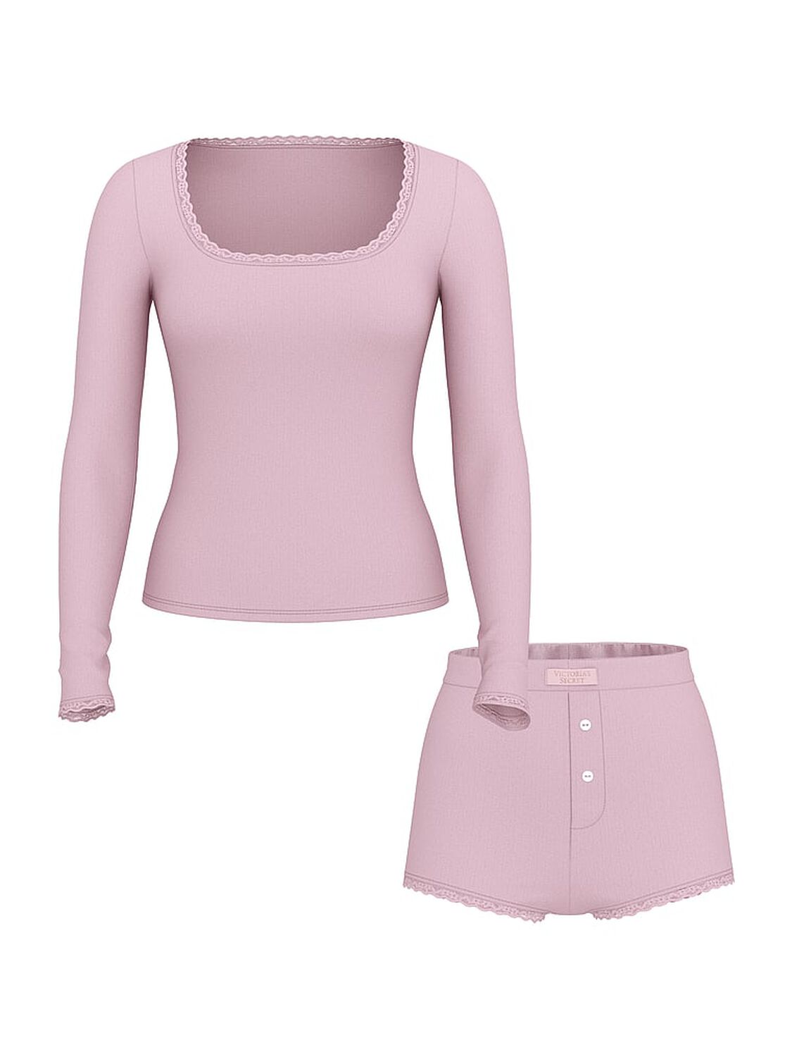 vs Victoria's Secret Pointelle Modal Long-Sleeve Scoop Top & Shortie Set Violet Pearl 3 of 3 