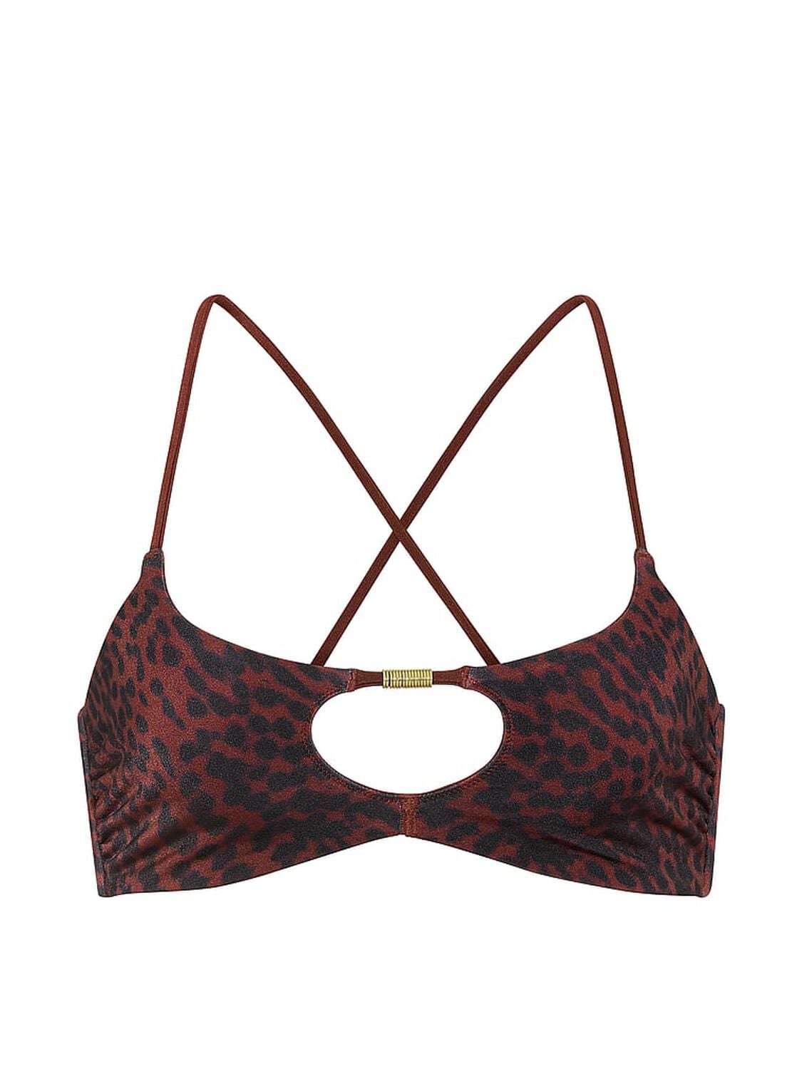 vs Victoria's Secret Swim Reversible Cut-Out Rings Bralette Bikini Top Dark Chili Cheetah 3 of 3 