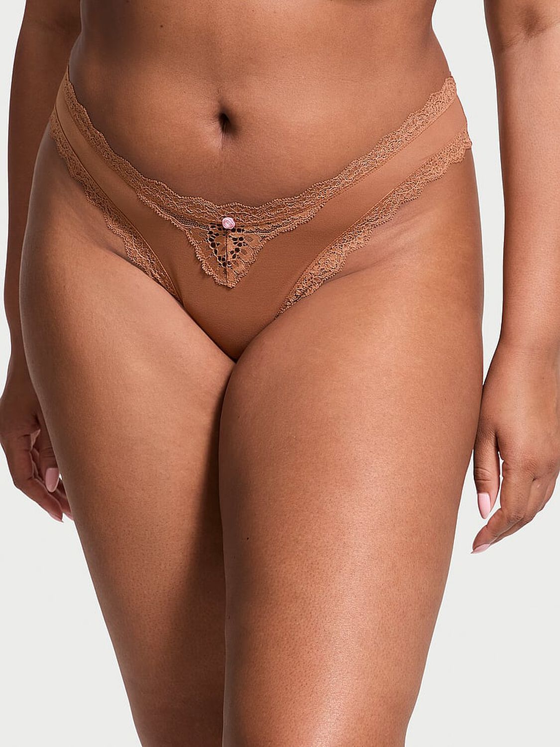 vs Dream Angels Lace-Trim Brazilian Panty Caramel 1 of 3 