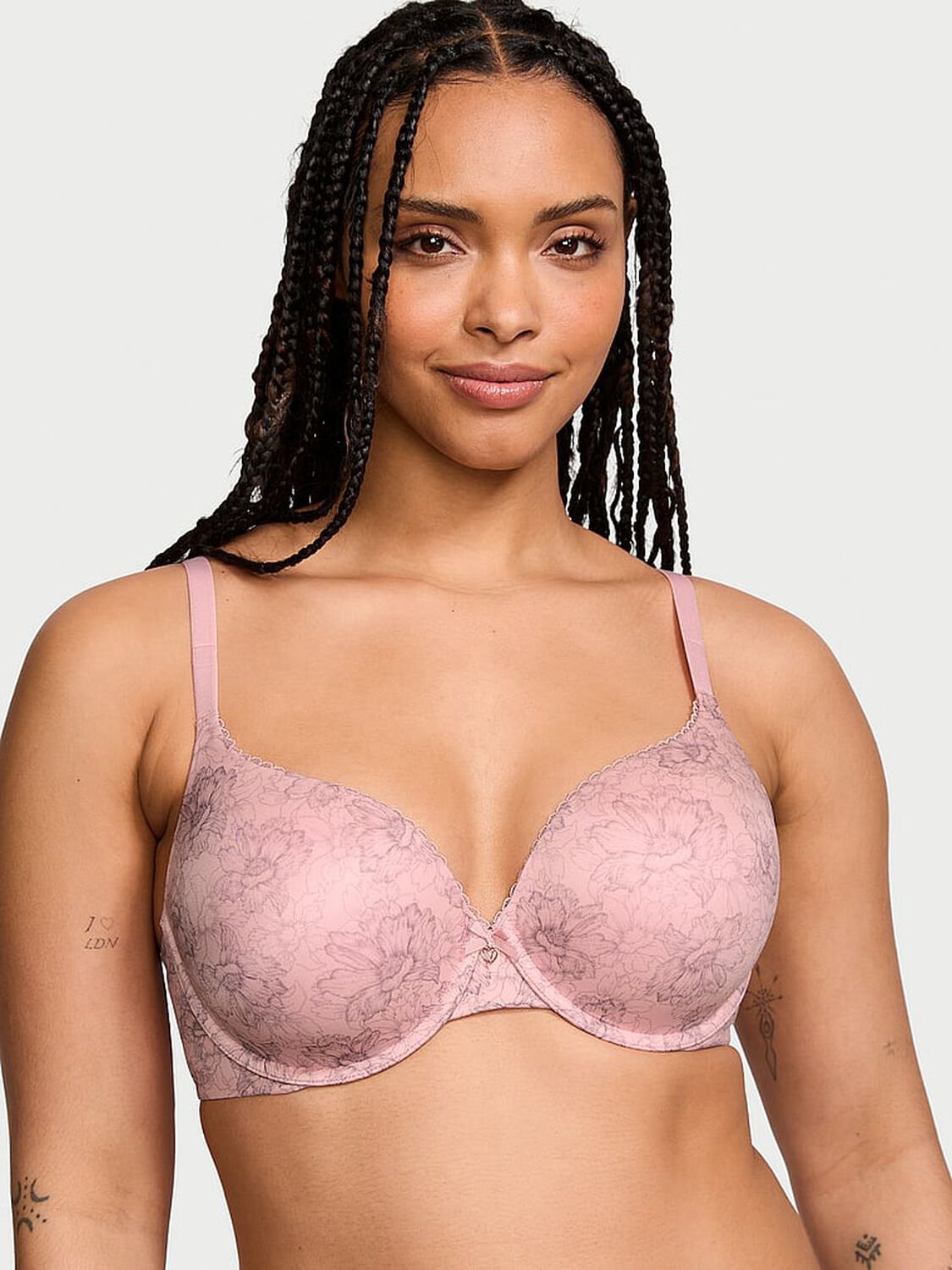 vs Body By Victoria Perfect Shape Push-Up Smooth Bra Pink Lily Outline Floral 1 of 4 
