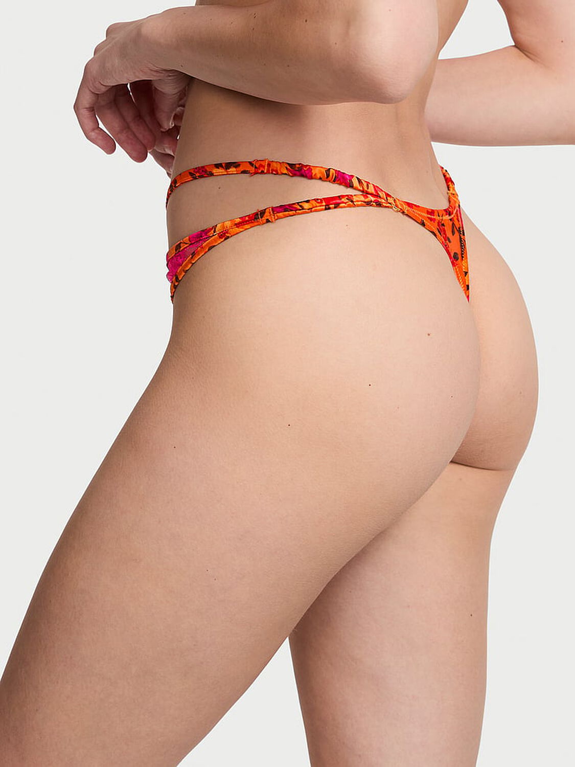 vs Very Sexy Tropical Satin Lace High-Leg Strappy Thong Panty Tropical Sunny Orange 2 of 4 