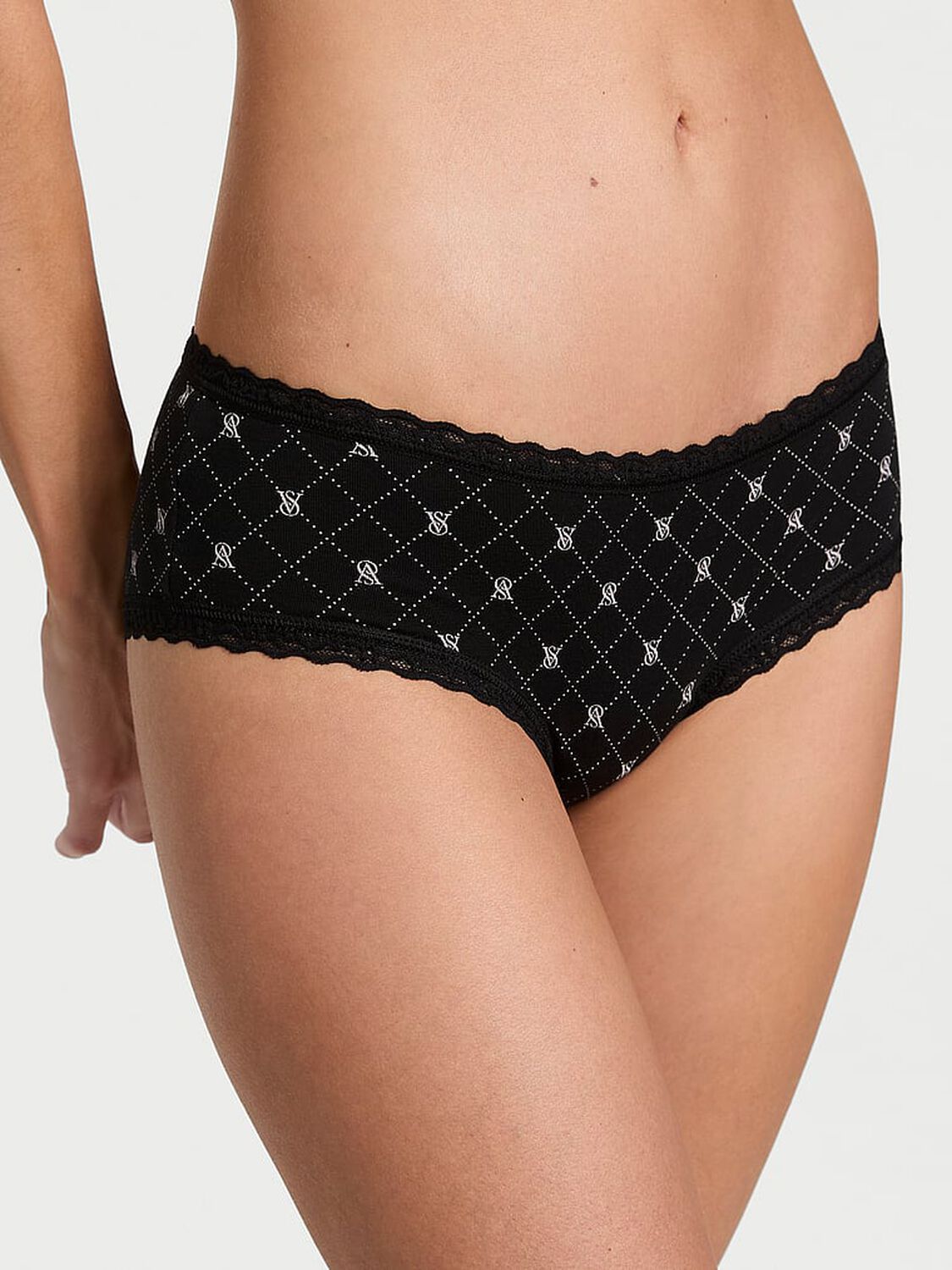 vs The Lacie Cotton Lace-Waist Cheeky Panty Black Logo Diamond 1 of 3 