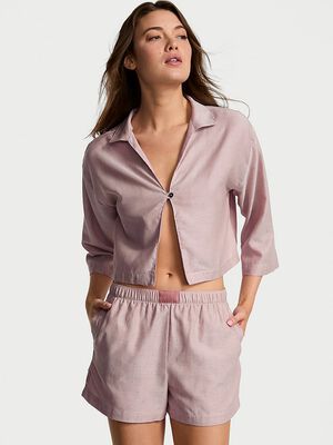 Modal-Cotton 3/4-Sleeve Flyaway Shirt & Short Pajama Set