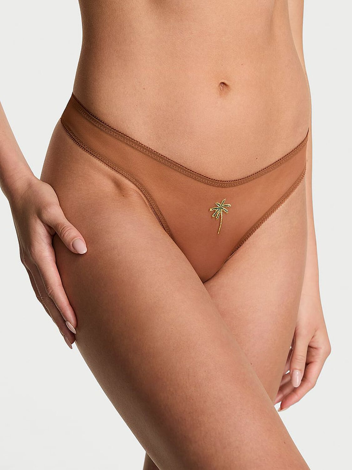 vs Very Sexy Flirty Mesh Thong Panty Caramel 1 of 3 