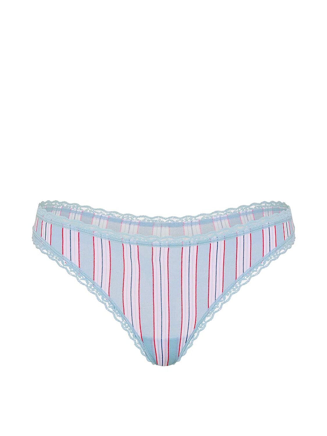 vs Lace Trim Cotton Lace-Waist Thong Celestial Blue Stripes 3 of 3 