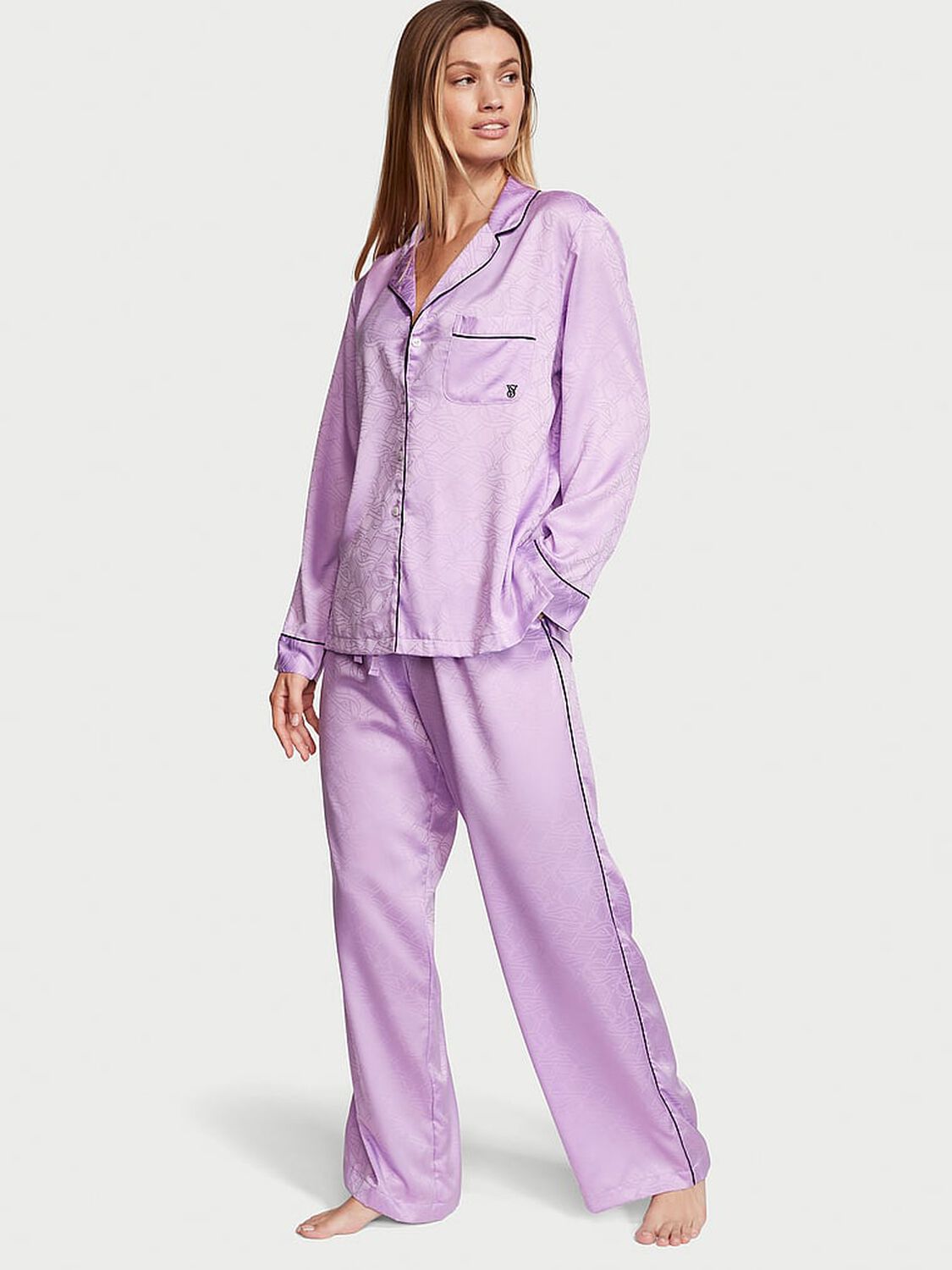 vs Victoria's Secret Satin Long Pajama Set Hot Pink 1 of 4 