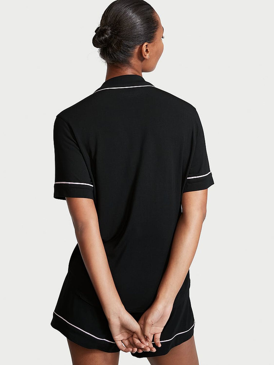 vs Victoria's Secret Modal Short Pajama Set Black W Angel Pink Piping 2 of 5 