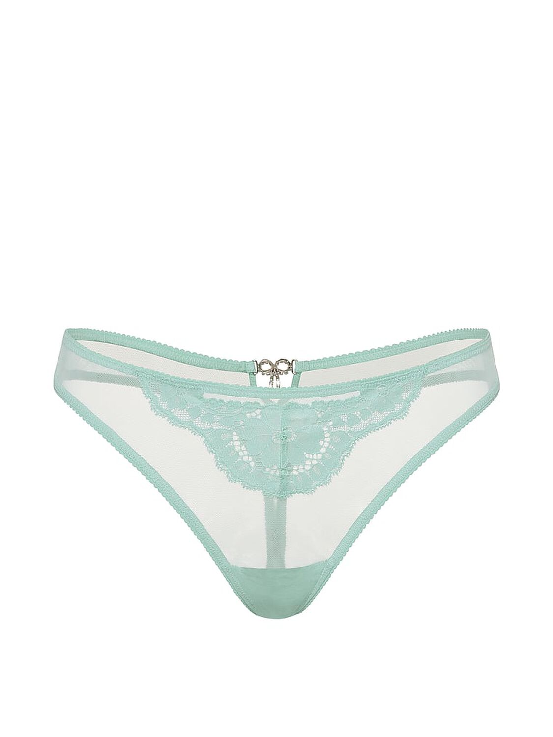 vs Dream Angels Mesh Lace-Trim Twinkle Bow Thong Panty Canal Blue 3 of 3 