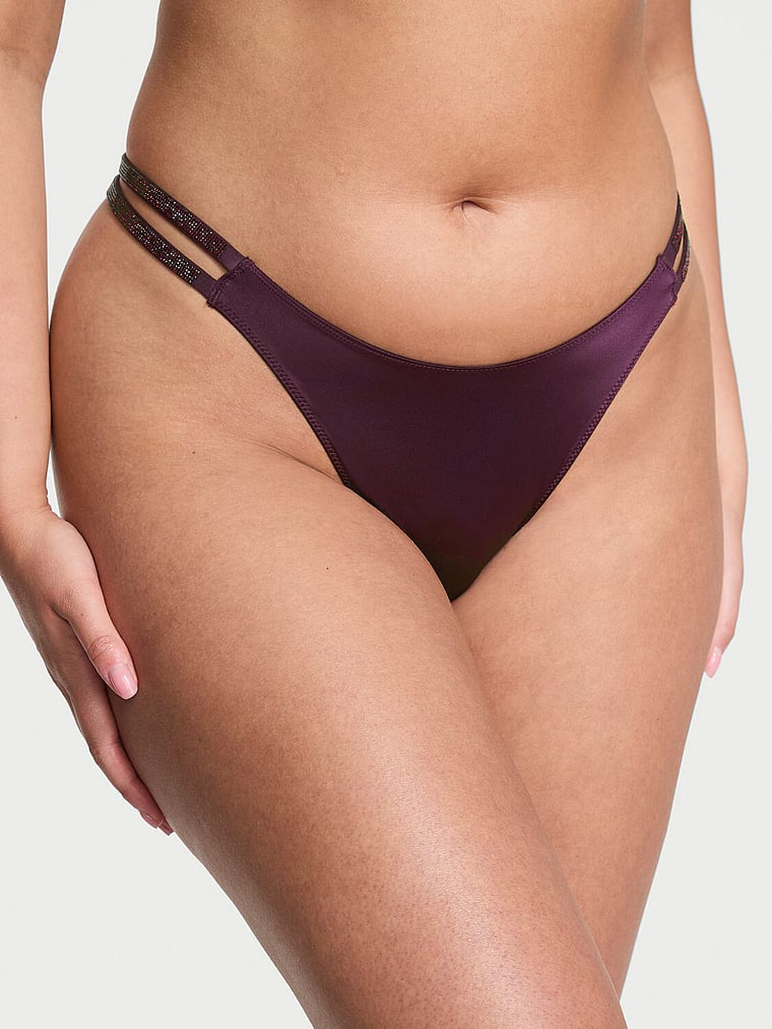 vs Very Sexy Double Shine Strap Smooth Thong Panty Winter Wine 3 of 3 