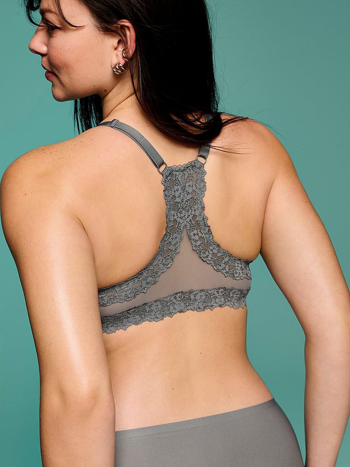 vs Body By Victoria Lightly Lined Lace Racerback Demi Bra Steel Grey 4 of 4 
