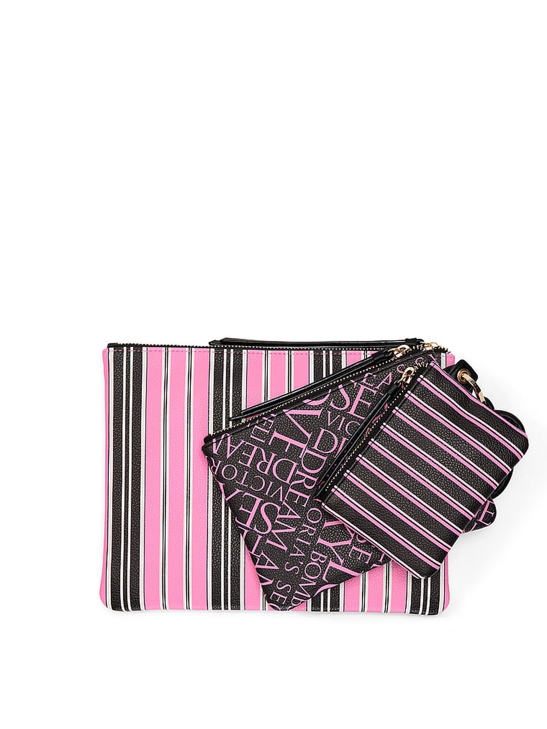 vs Victoria's Secret Wristlet Travel Pouch Trio Pink And Black Stripe 2 of 2 