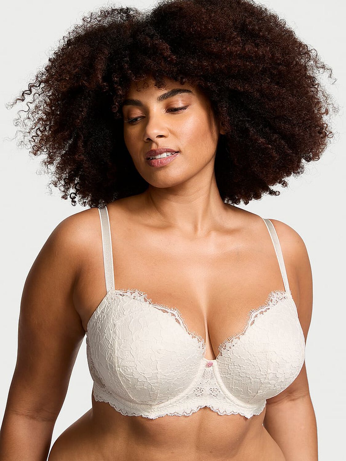 vs Dream Angels Lace Lightly Lined Classic Coverage Demi Bra Coconut White 1 of 4 